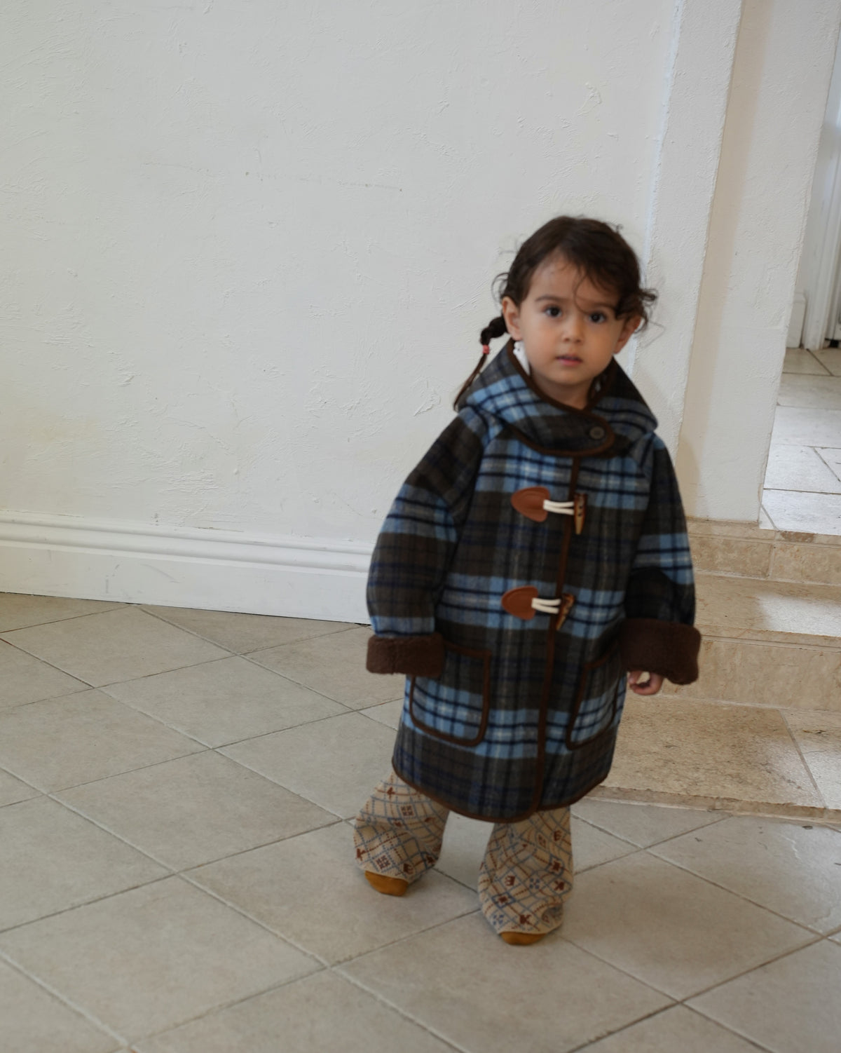 Blue checked duffle coat【110601】 (blue)