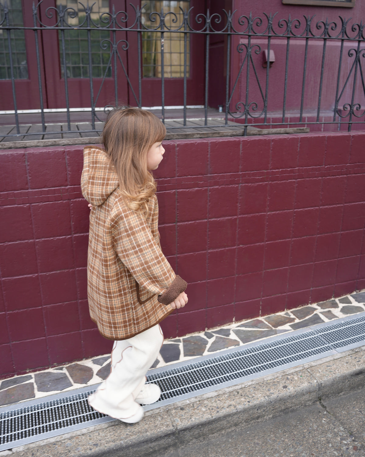 Brown checked duffle coat【110601】 (brown)