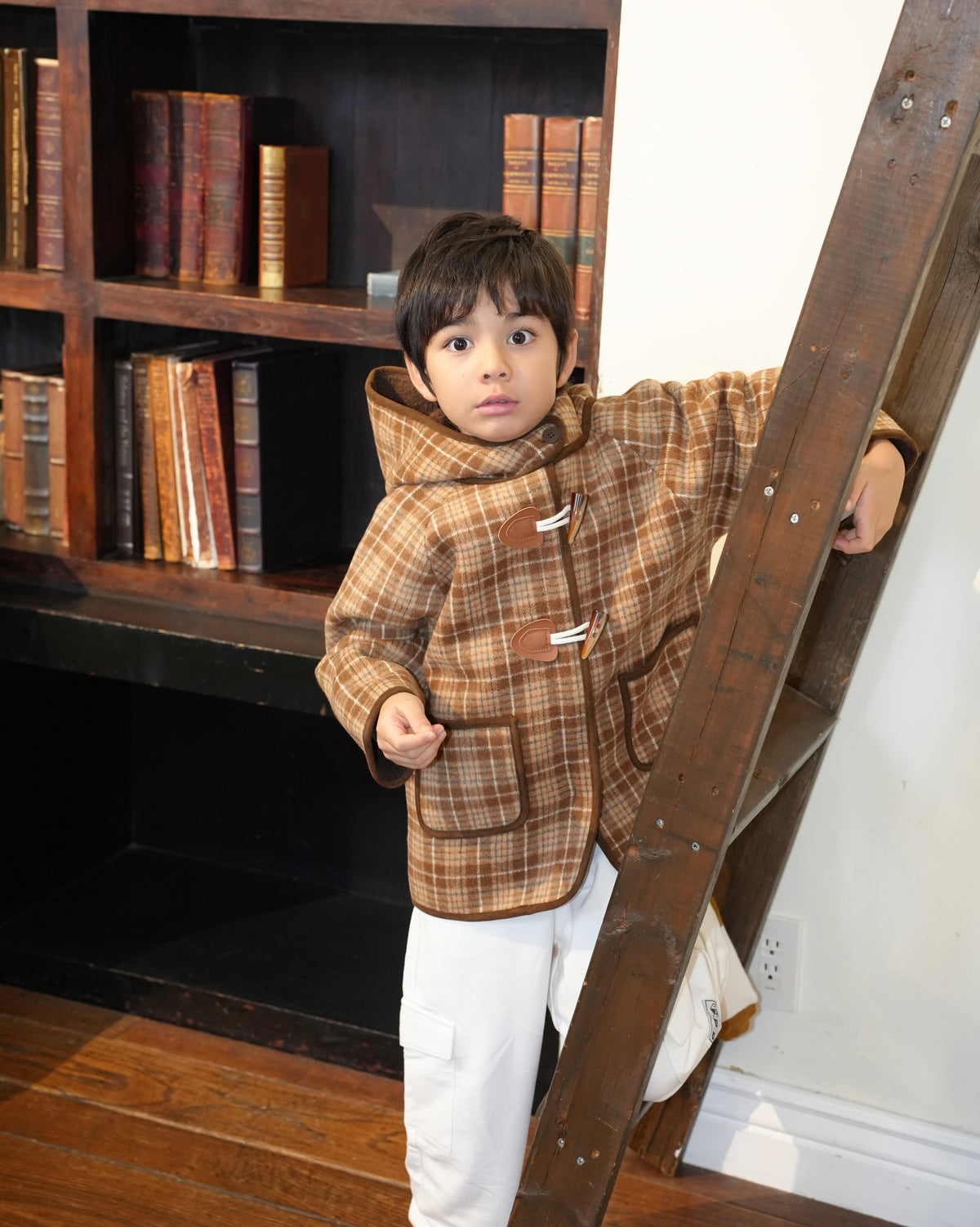 Brown checked duffle coat【110601】 (brown)
