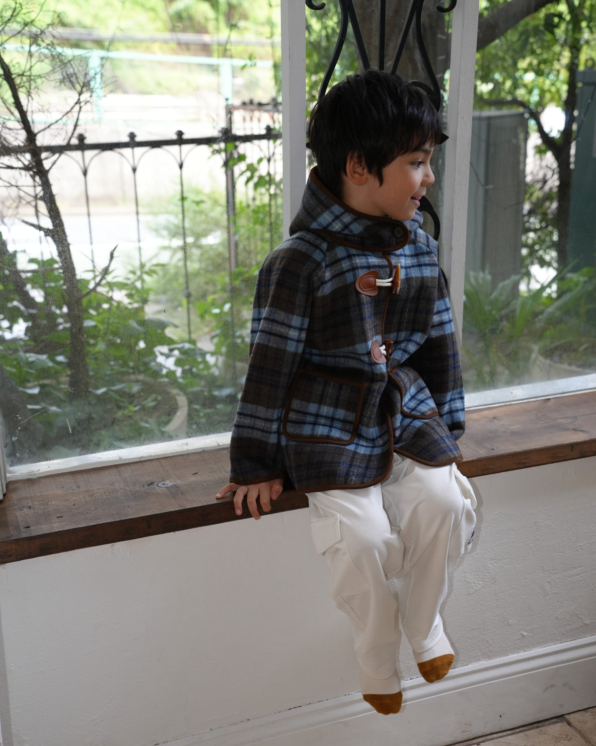 Blue checked duffle coat【110601】 (blue)