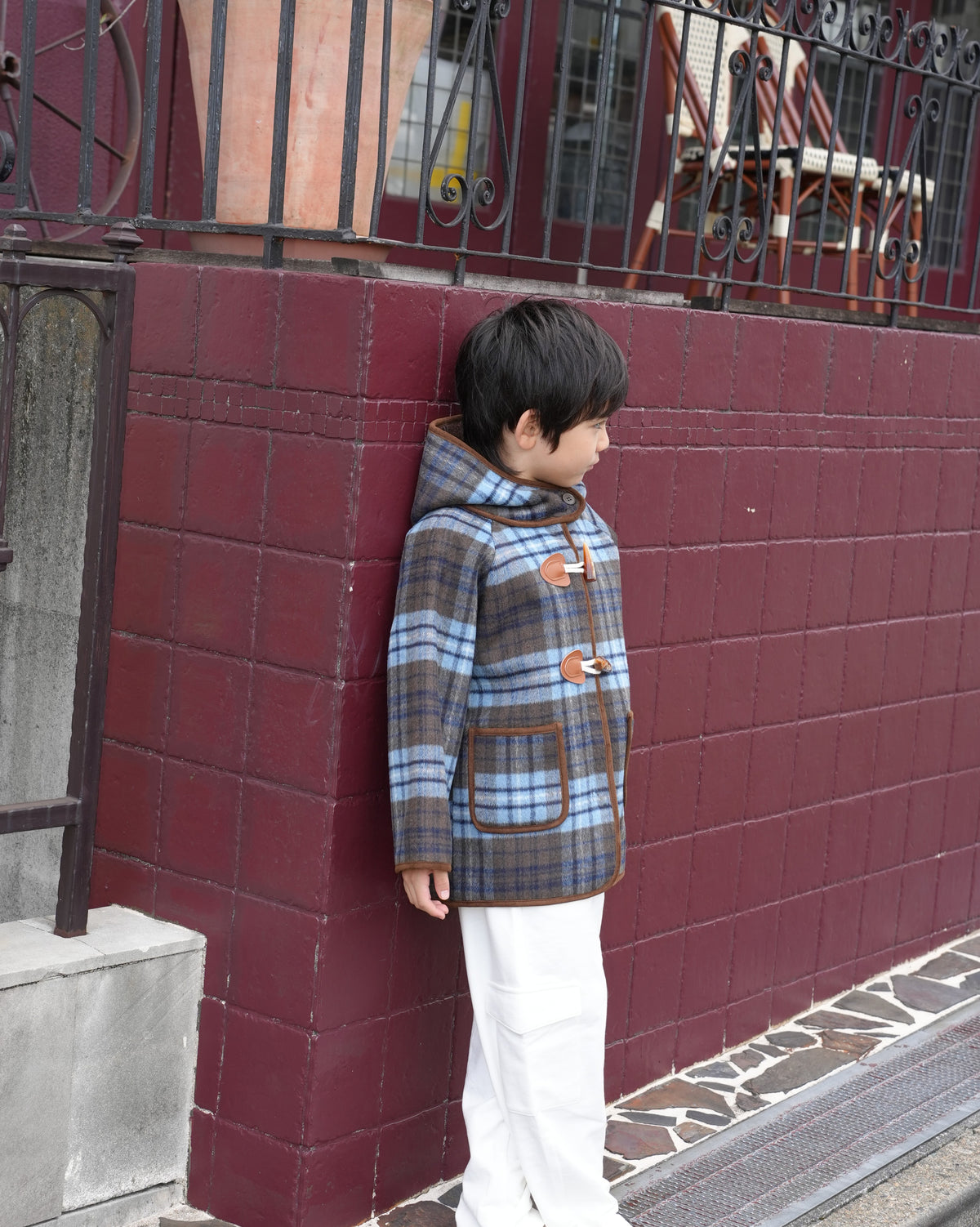 Blue checked duffle coat【110601】 (blue)