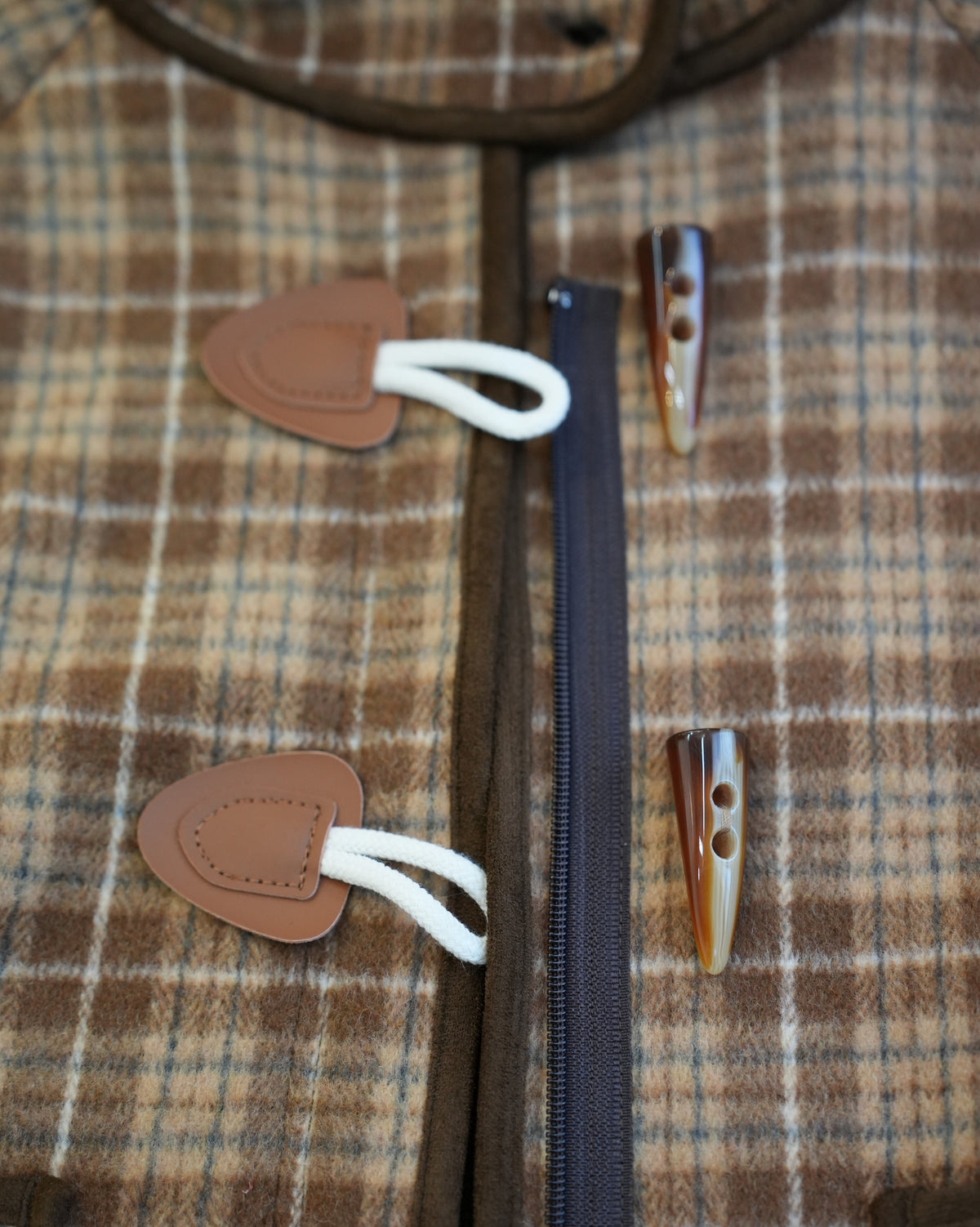 Brown checked duffle coat【110601】 (brown)