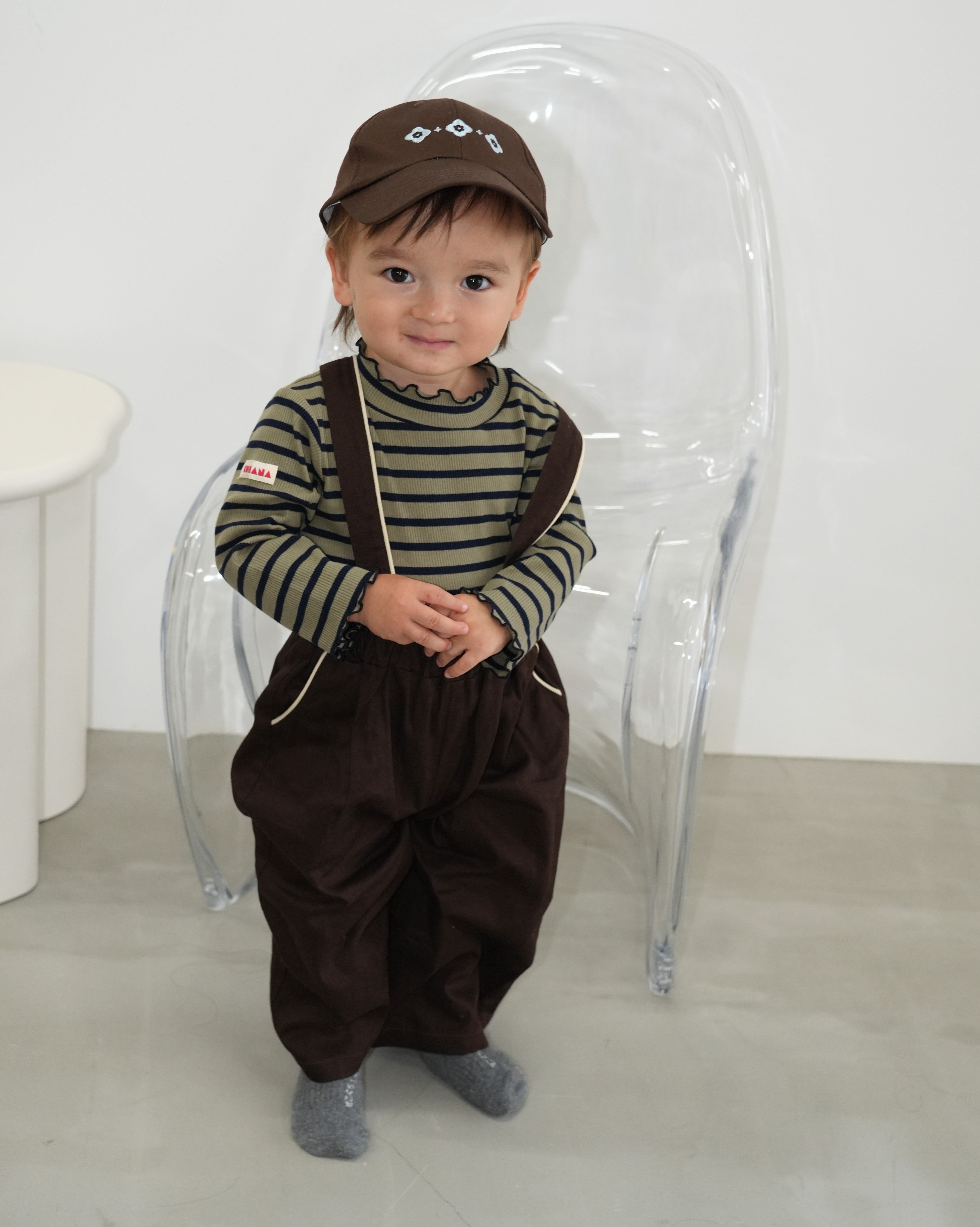 Star Embroidered Cotton Twill Suspender 2-Way Pants【110417】 (dark gray)