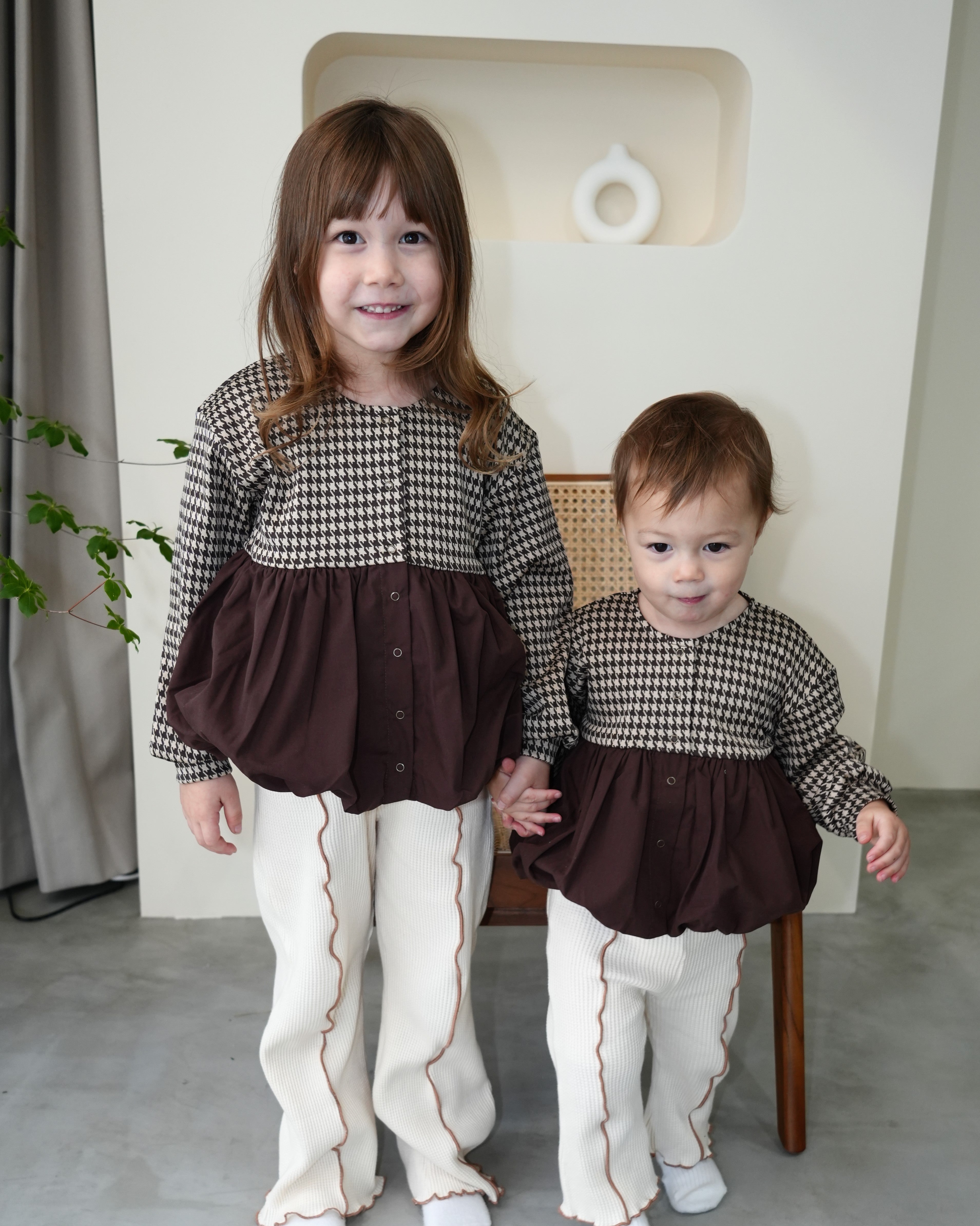 Houndstooth Balloon Silhouette Cardigan【110422】(子供用)