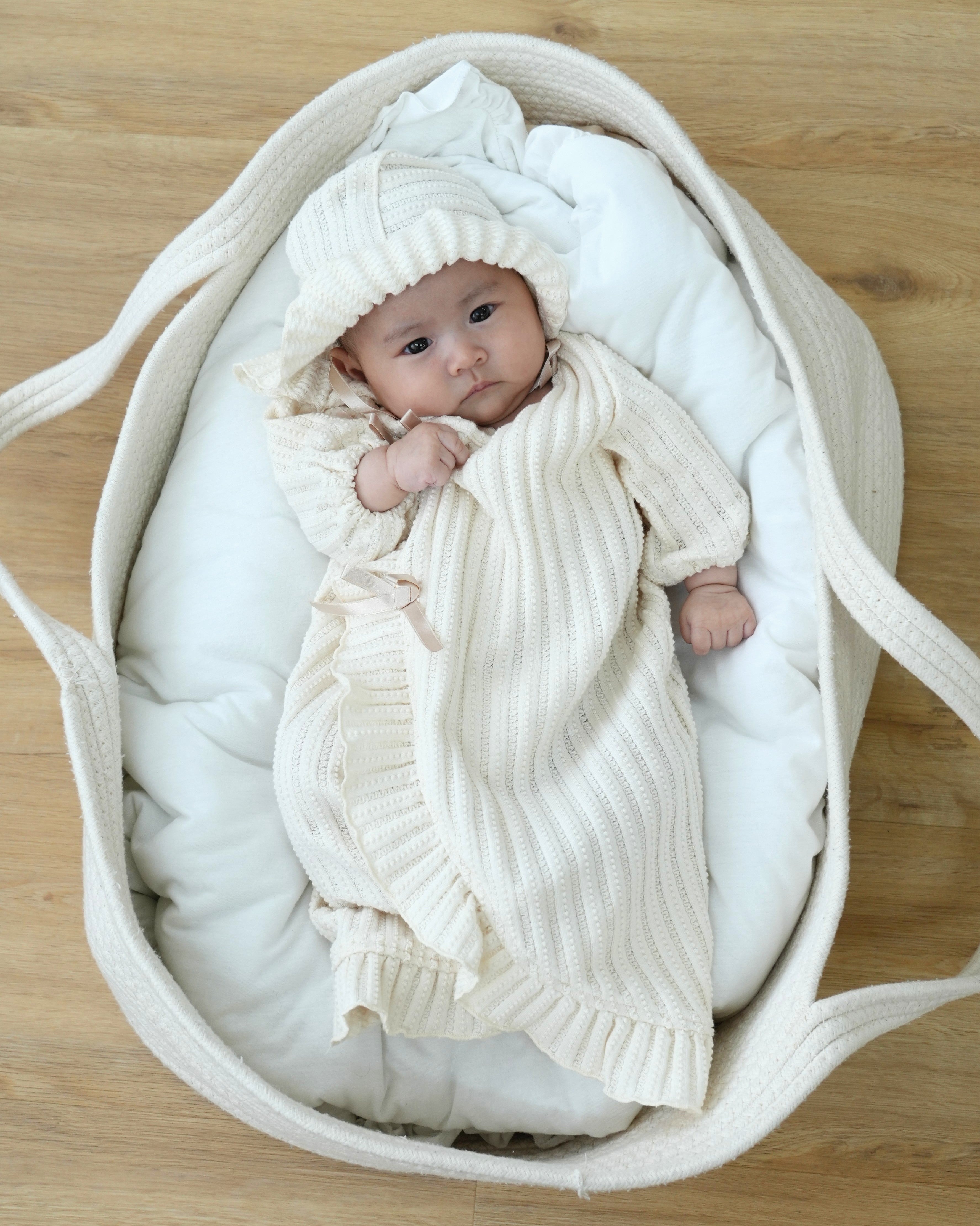 Organic Lace Knit Baby Ceremony Dress with Bonnet【110285】