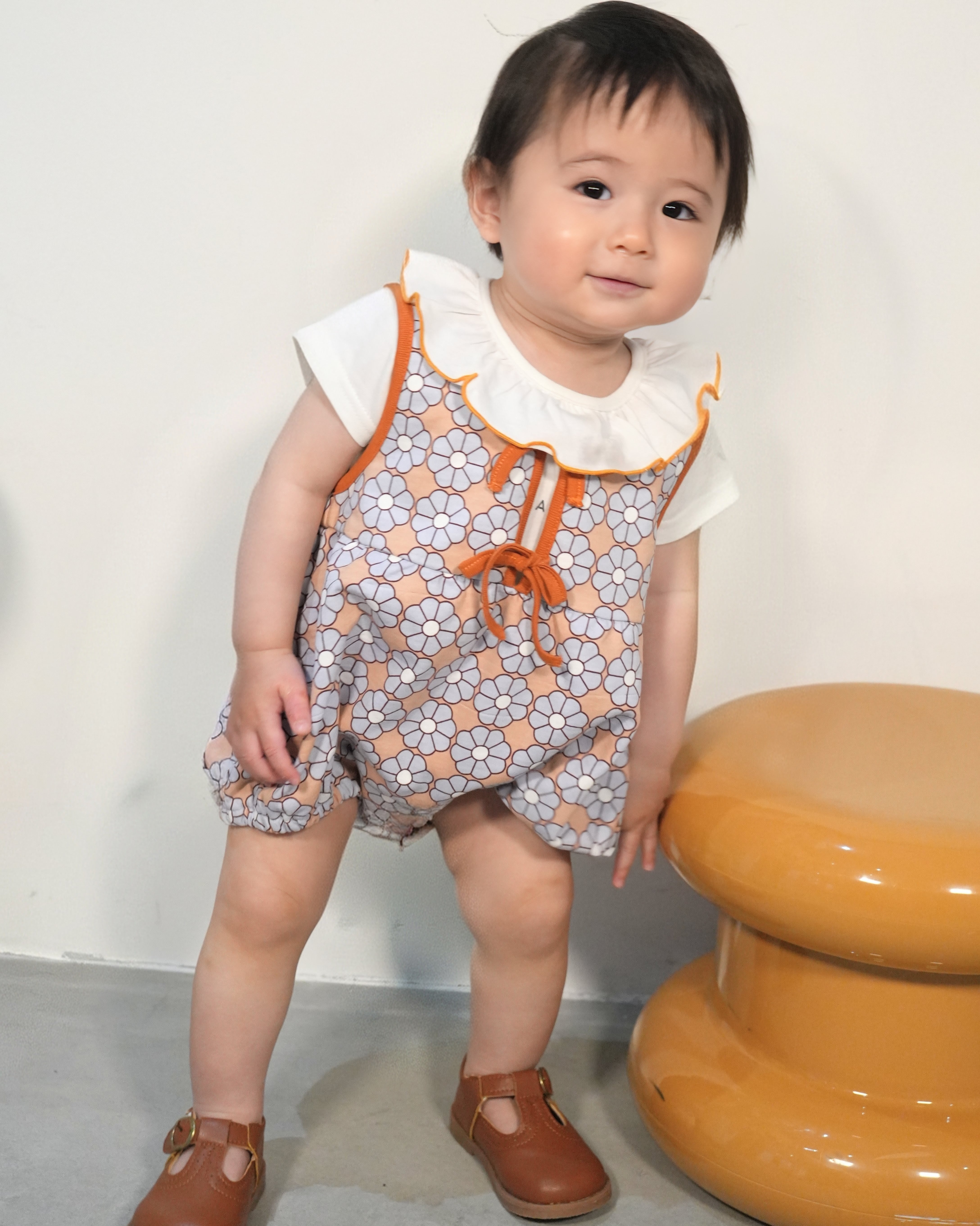 Retro Daisy Pattern Bloomer Salopette【110118】（BROWN）