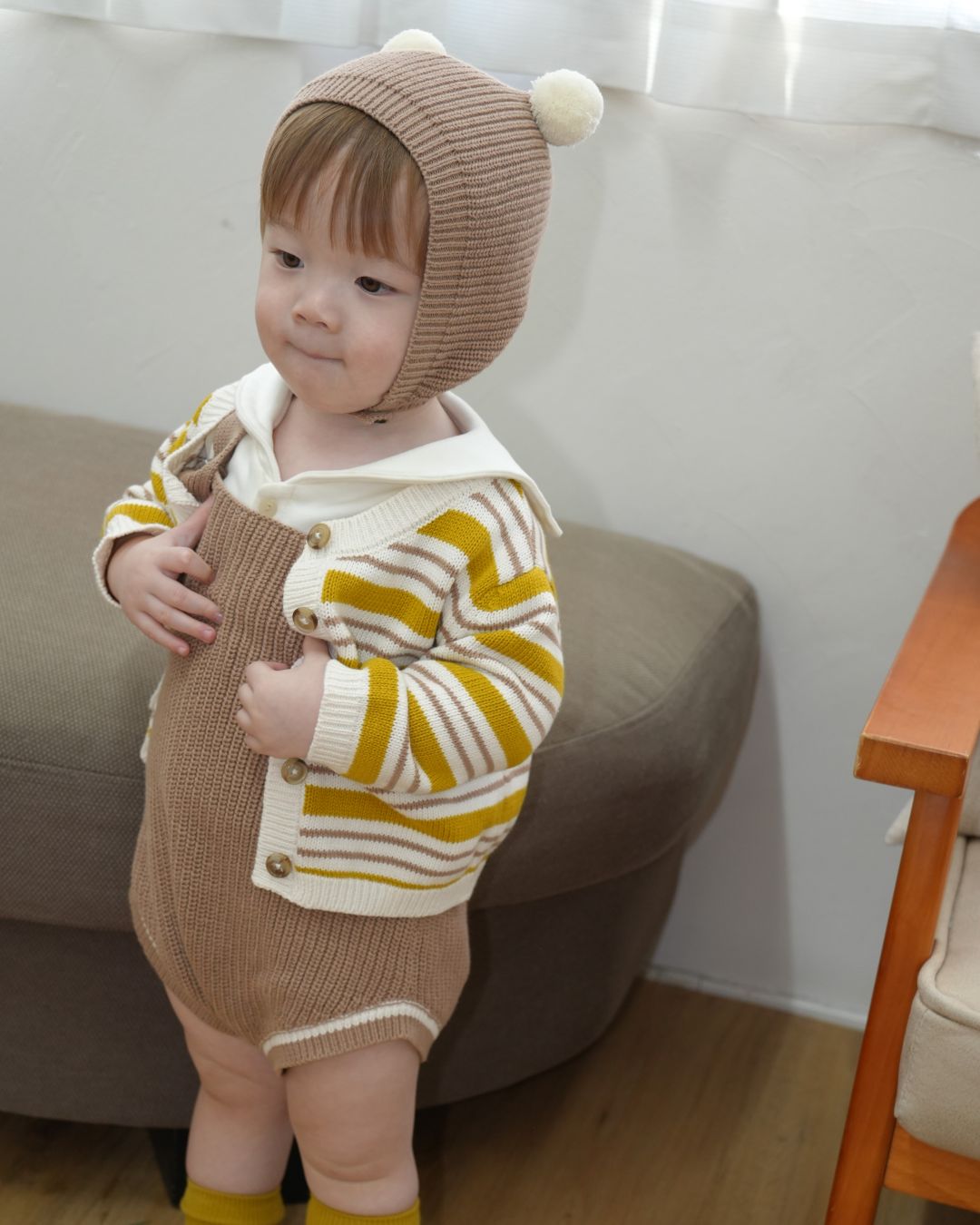Pom Pom Bear Knit Three-Piece Set【110356】