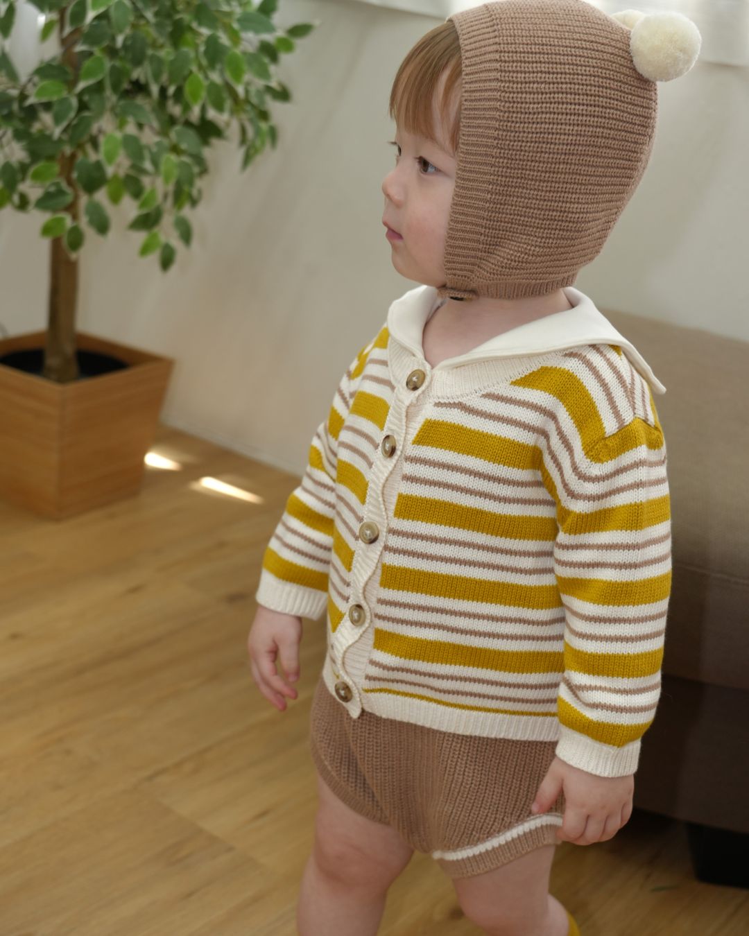 Pom Pom Bear Knit Three-Piece Set【110356】