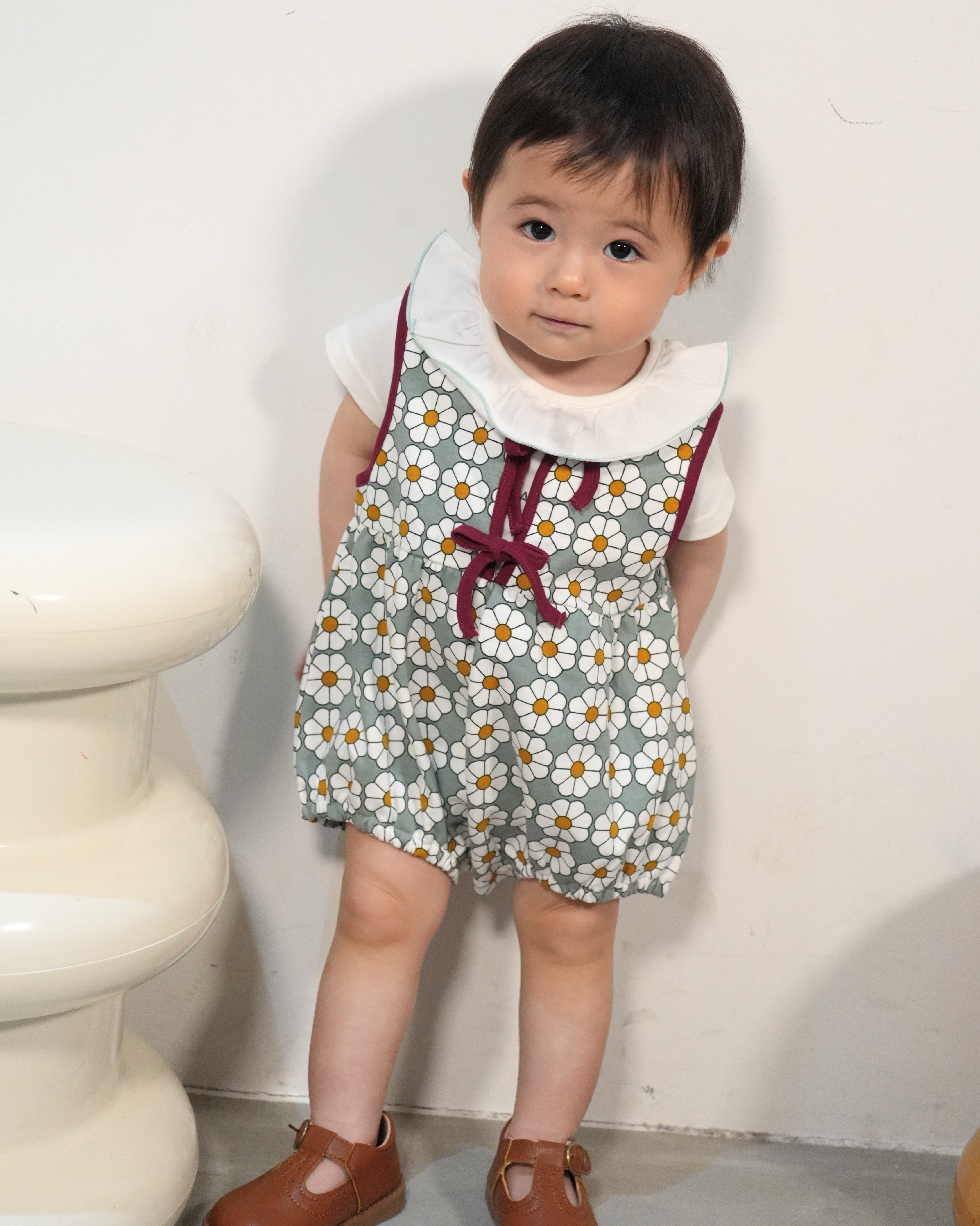 Retro Daisy Pattern Bloomer Salopette【110118】（GREEN）