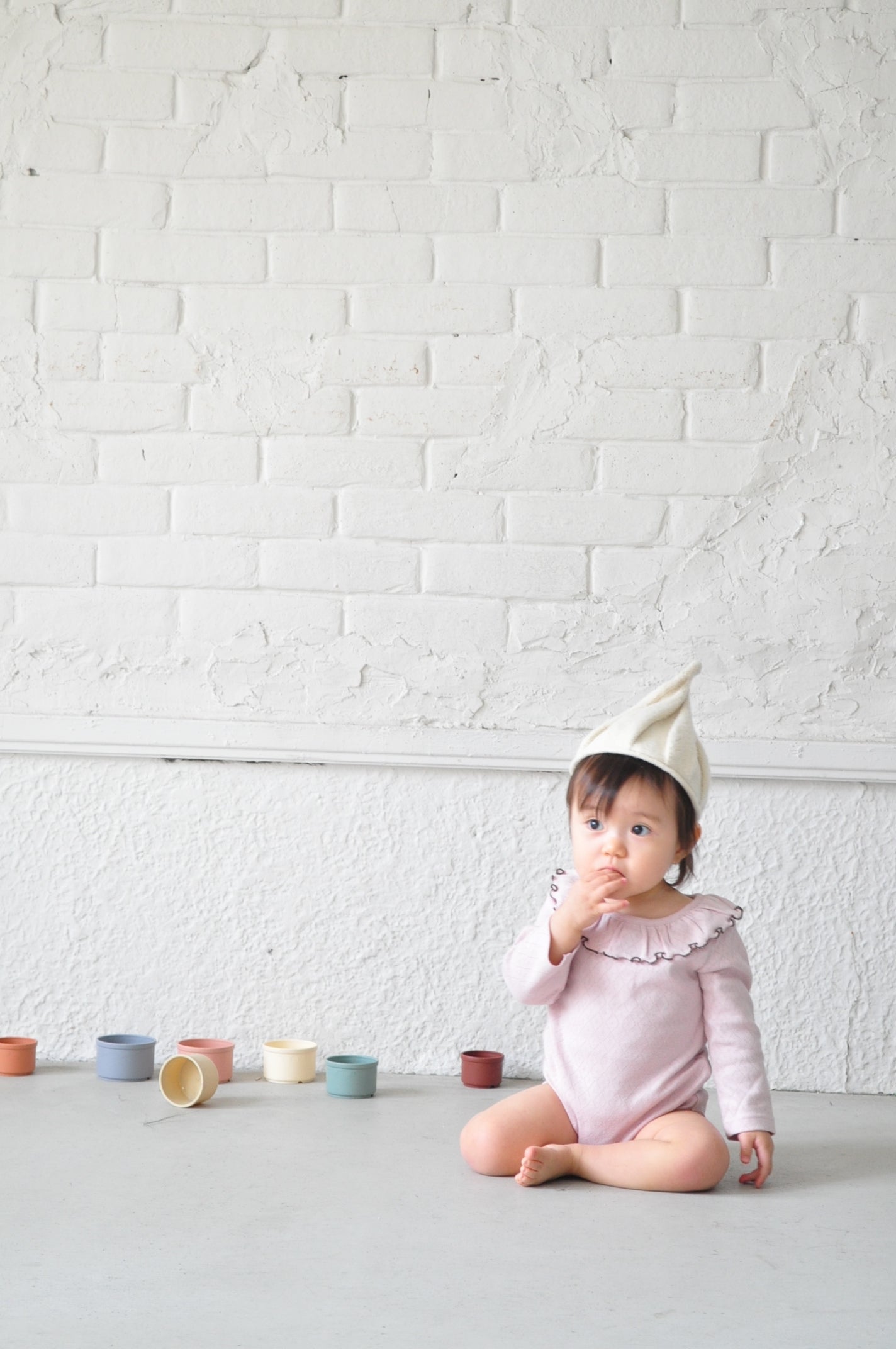 Frill Colour Eyelet Fraise Rompers【110053】（pink）