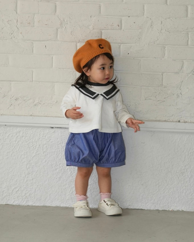 Sailor Collar Volume Sleeve Tops【110124】(white)