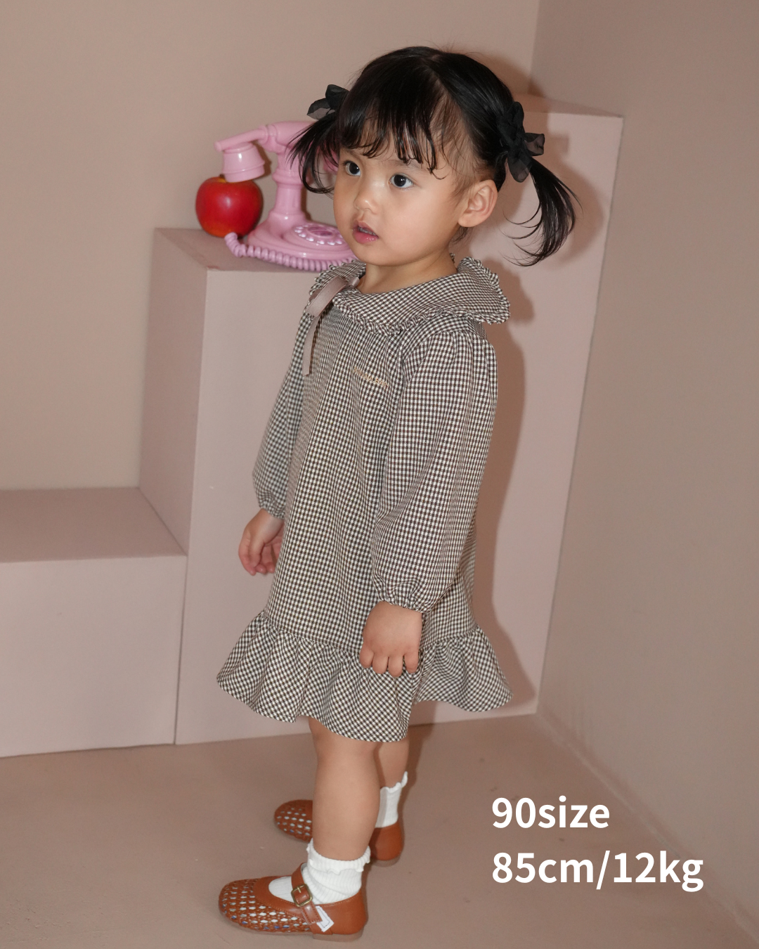 Check Pattern Frill Collar A-Line One piece【110218】 (beige)