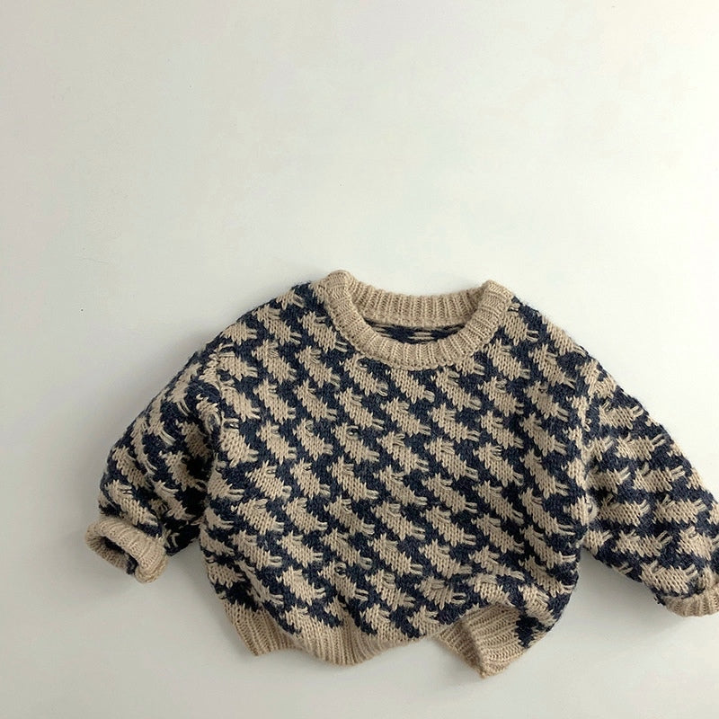Houndstooth pattern knit pullover [K183] 