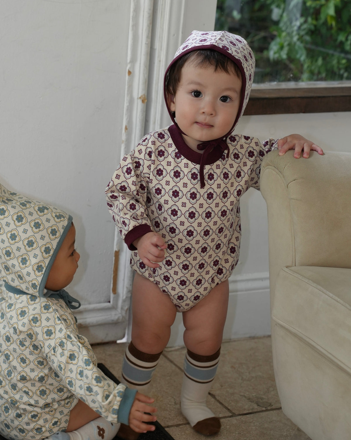 Vintage Tile Pattern Rompers【110505】 (red)