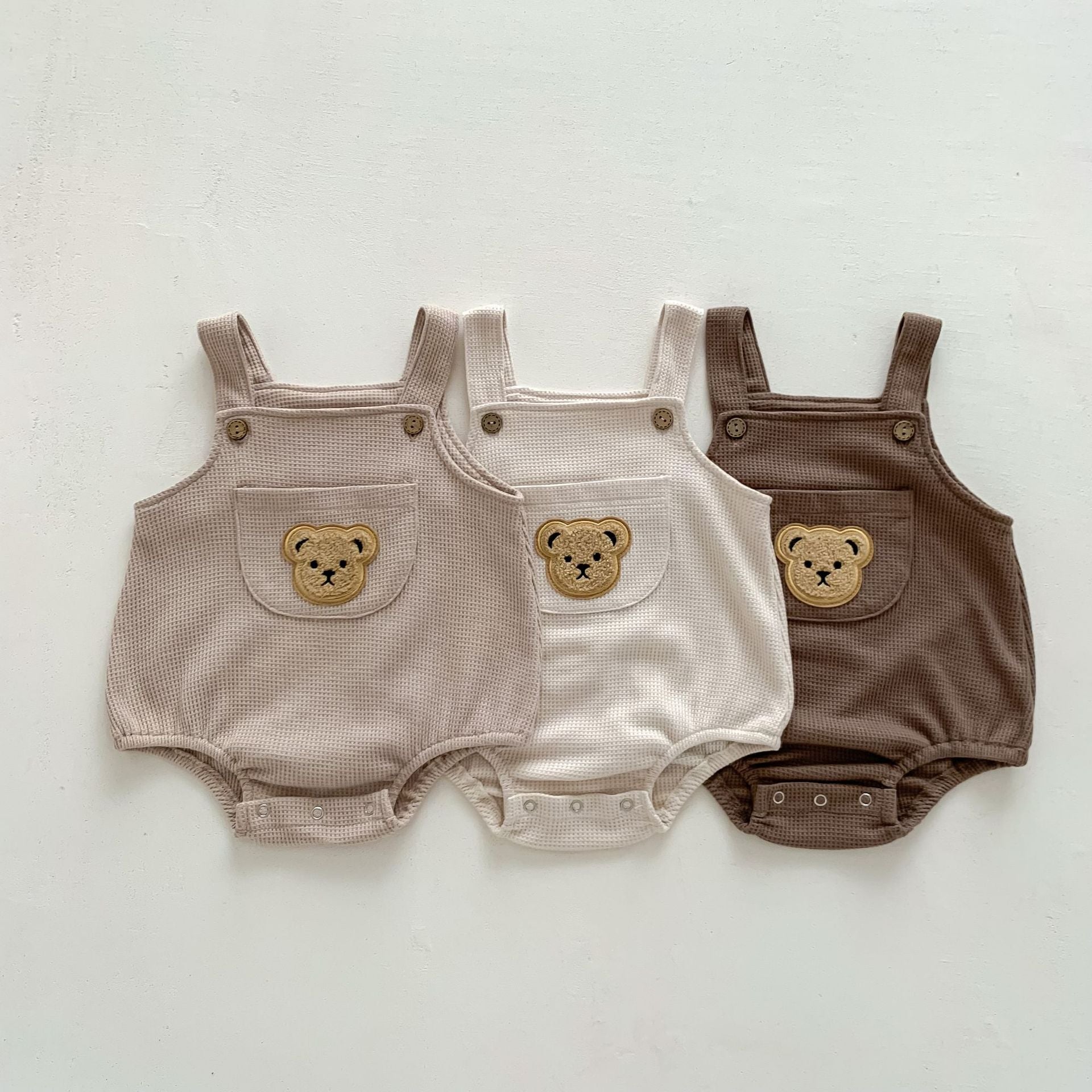 Bear Pocket Waffle Overalls/Front Button T-Shirt [N3102] 
