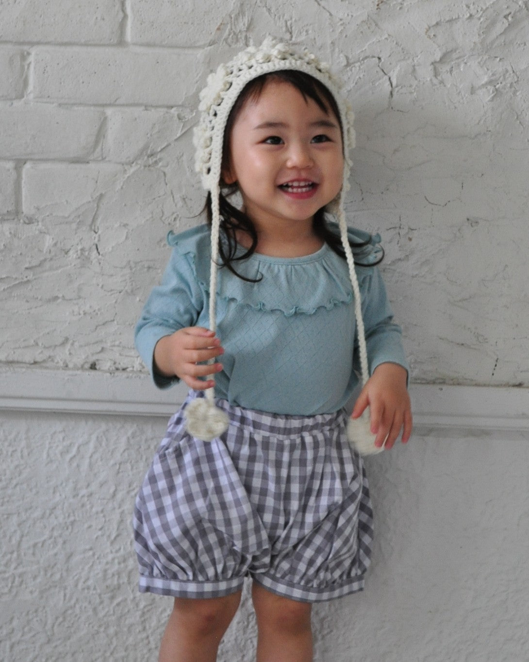 Eyelet Ribbed Frill Collar Shirt【110215】（GREEN）