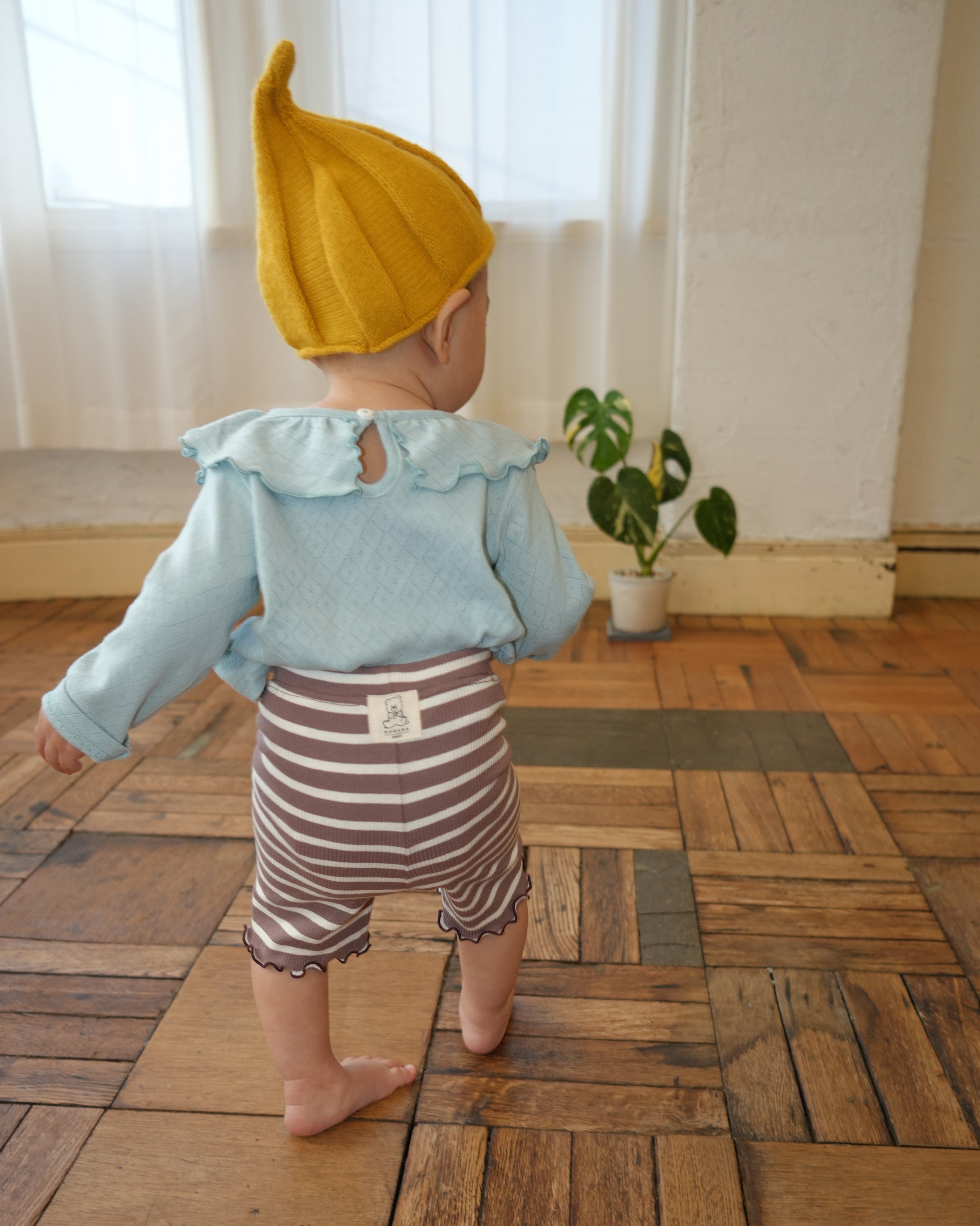 Eyelet Ribbed Frill Collar Shirt【110215】（GREEN）