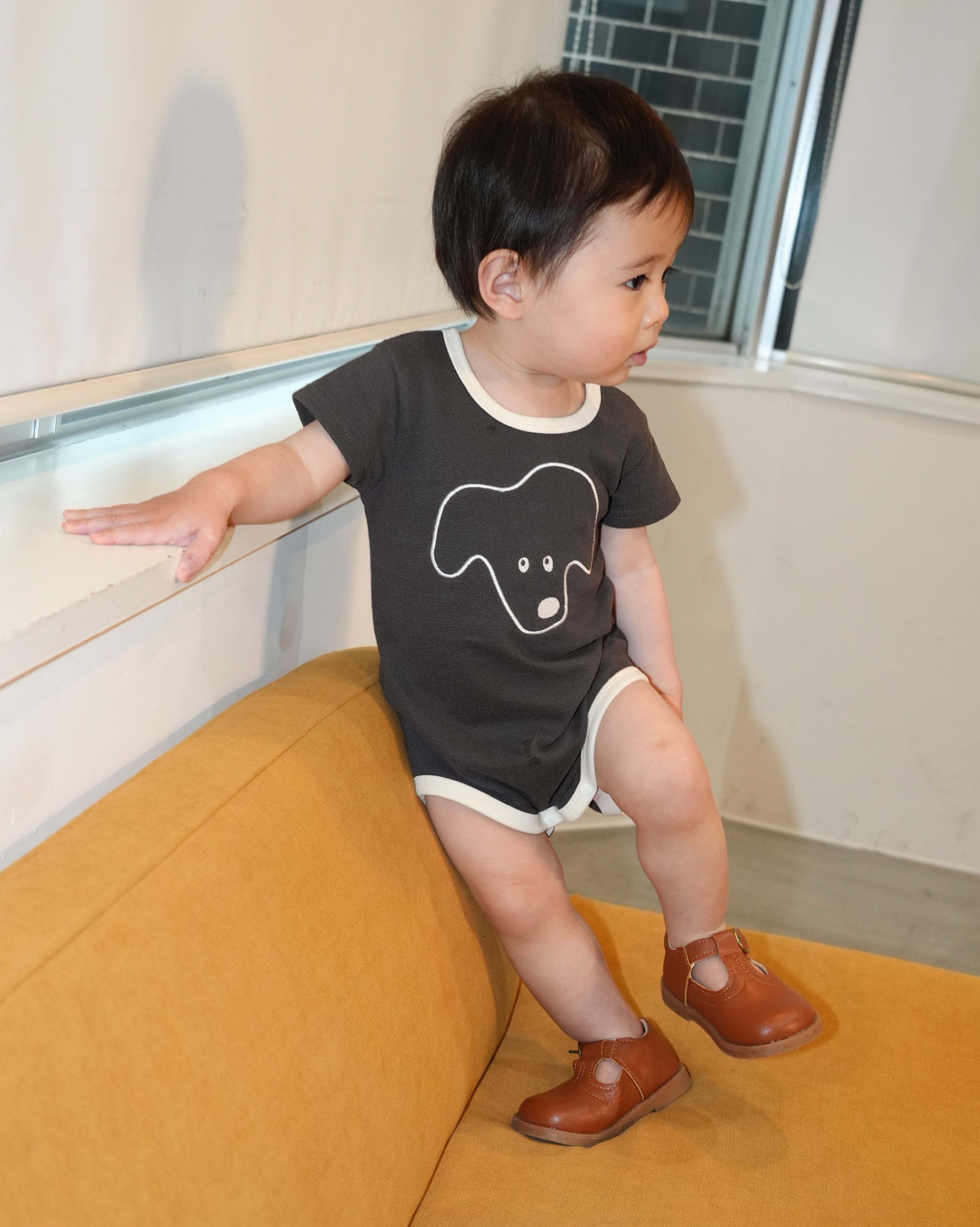 Monotone Dog Embroidered Rompers【110244】
