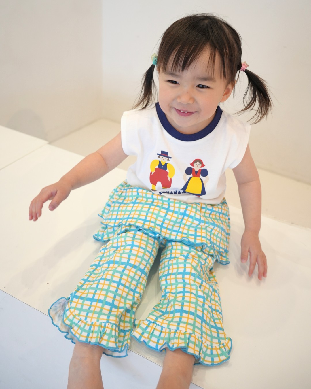 Hand Drawn Check Gathered Skirt【110234】 (Blue)