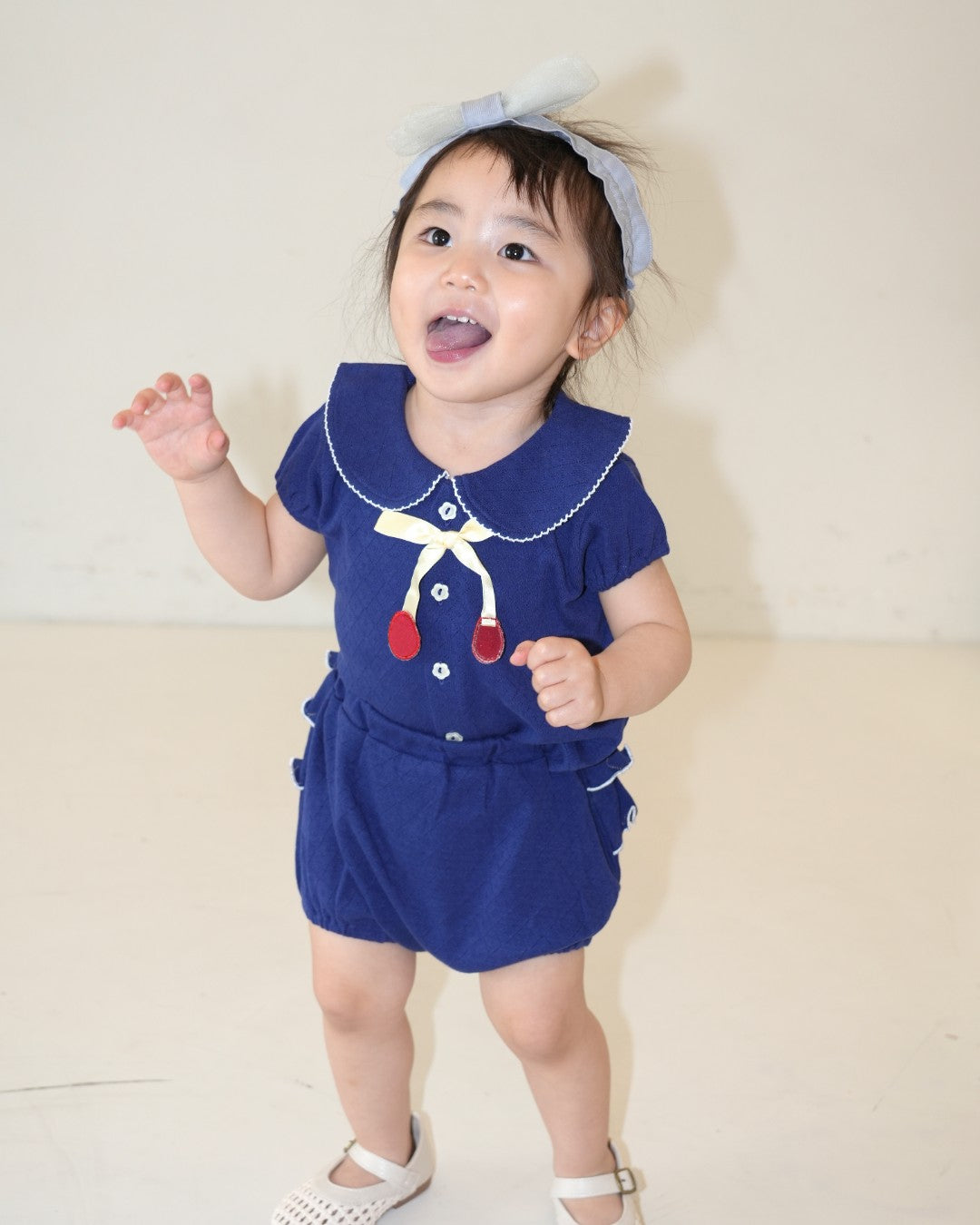 Cherry Motif Eyelet Rib Set up【110240】 (Navy)