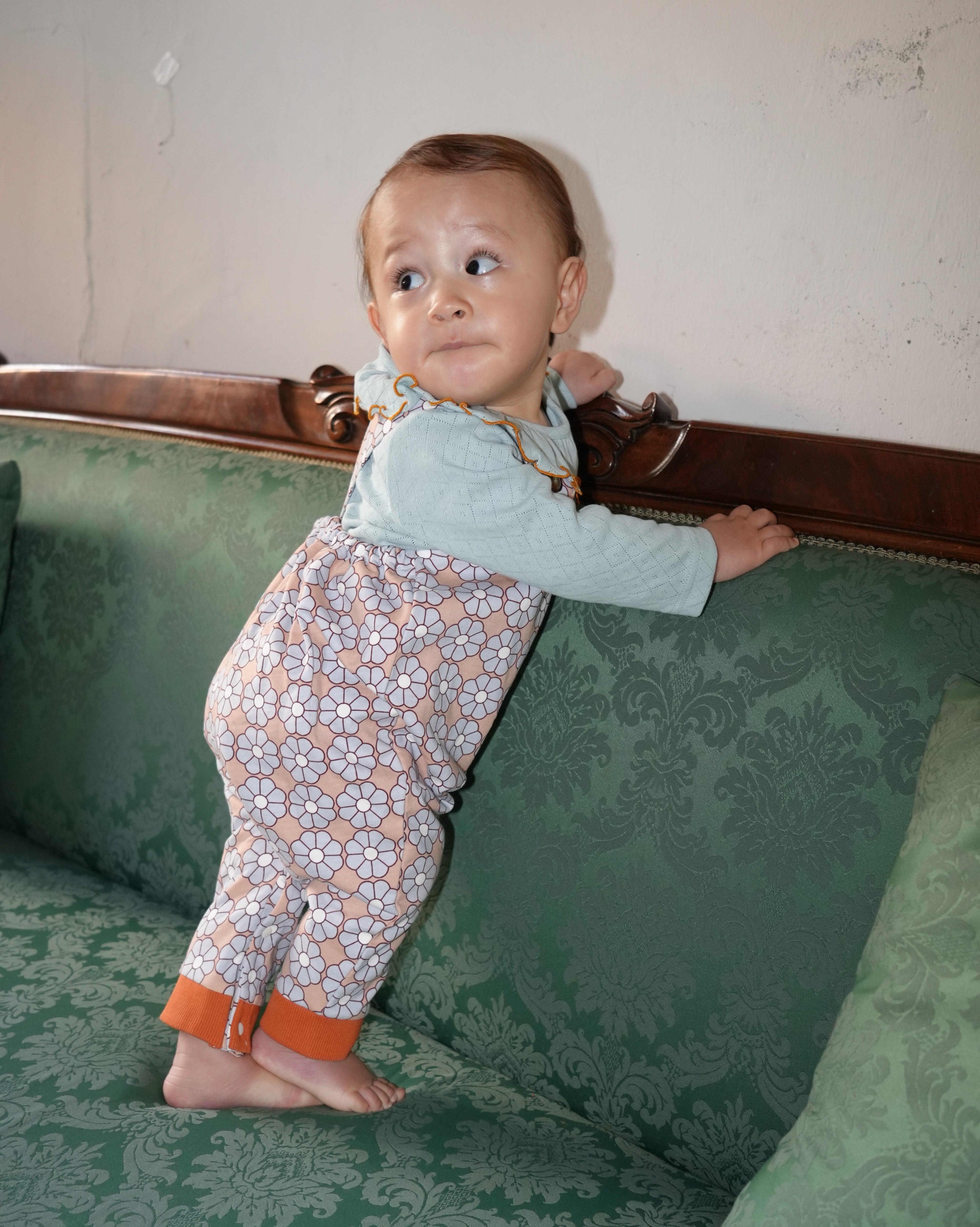 Retro Daisy Pattern Salopette【110117】（BROWN）