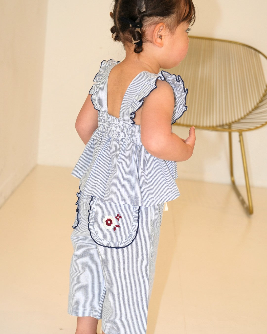 Floral Embroidered Striped Camisole【110276】 (Blue)