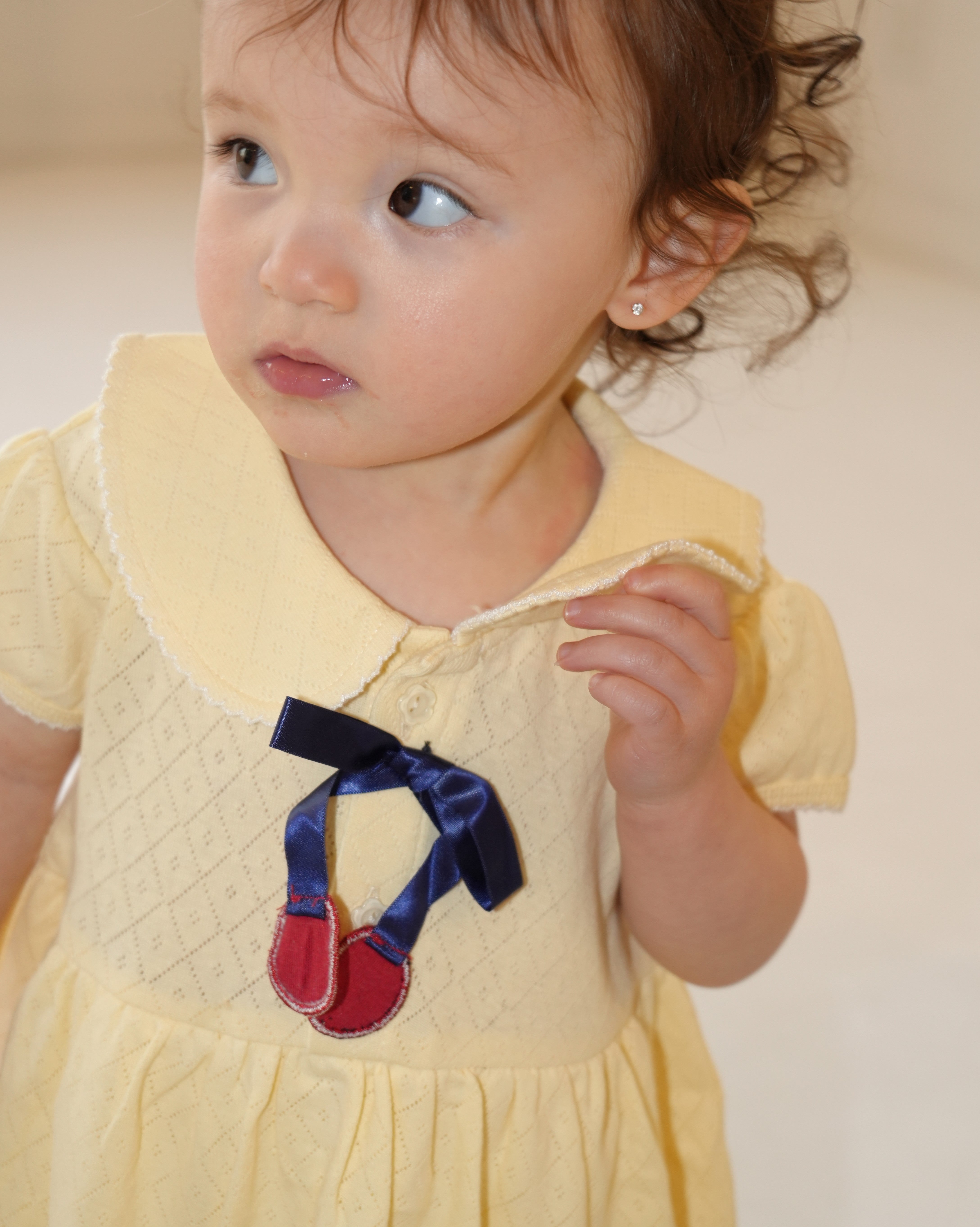 Cherry Motif Eyelet Rib Skirt Rompers【110241】 (Yellow)