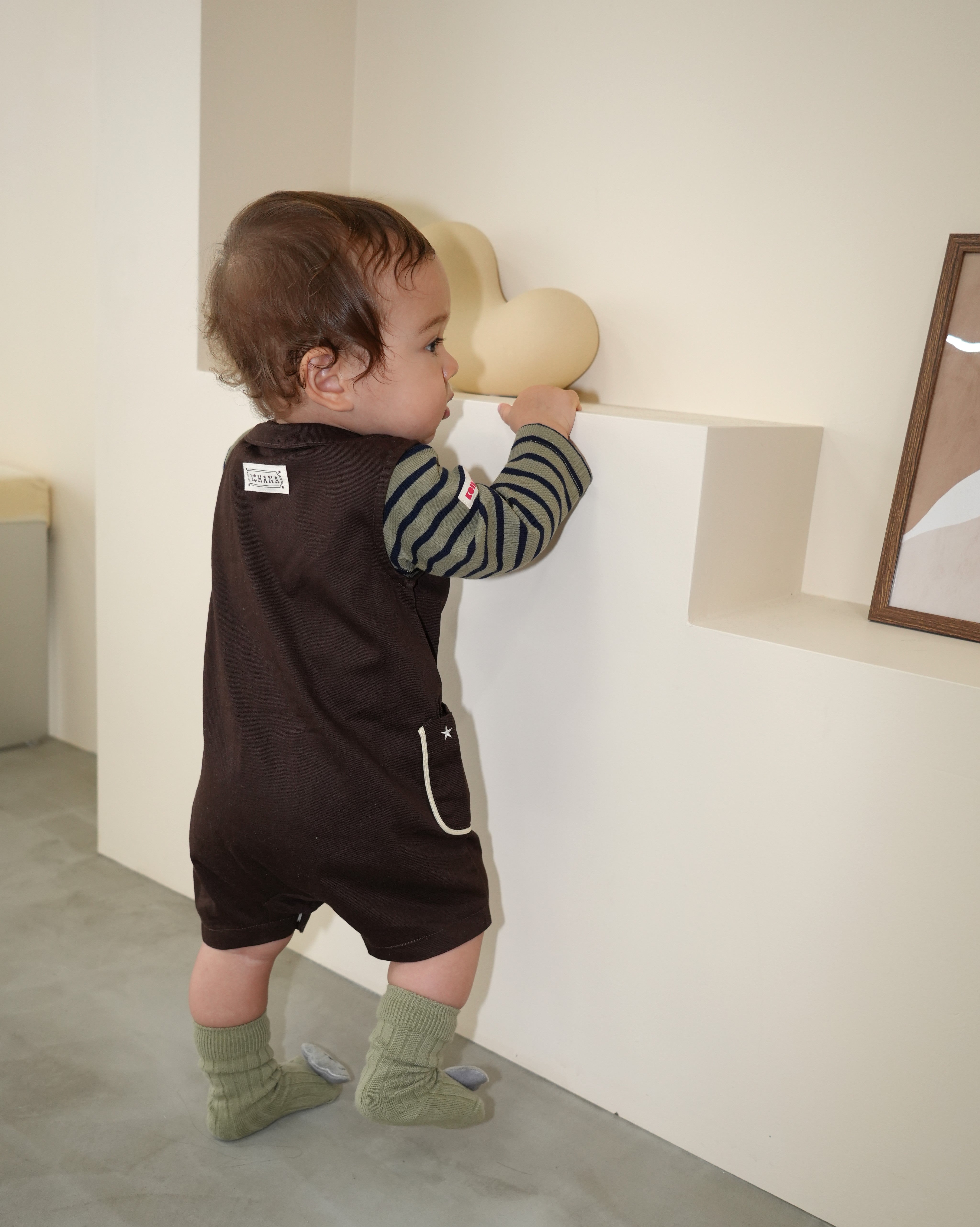 Star Embroidered Pocket Front-Open Overalls【110419】 (dark gray)