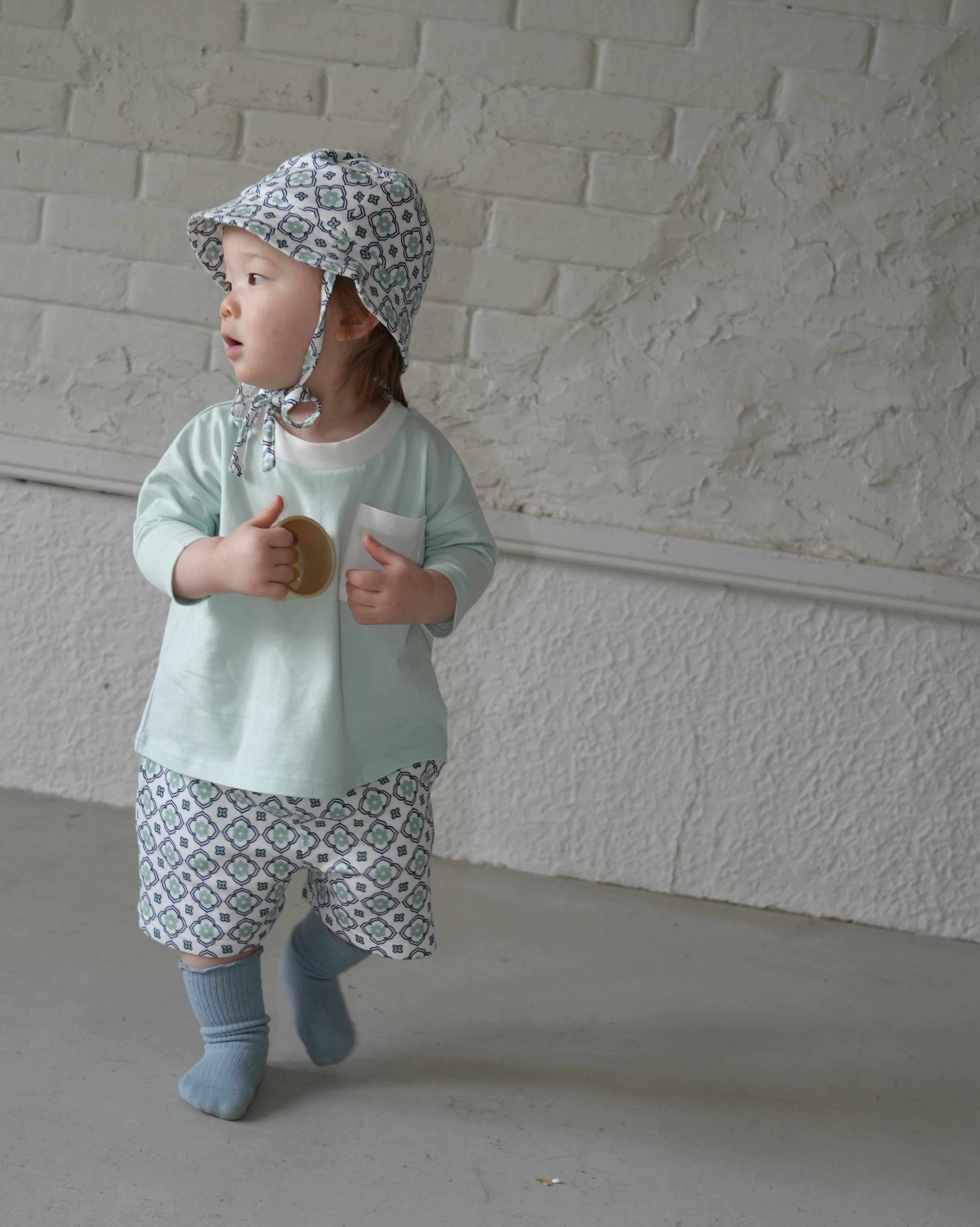 3/4 Sleeve T-Shirt + Vintage Tile Pattern Pants Set【110111】