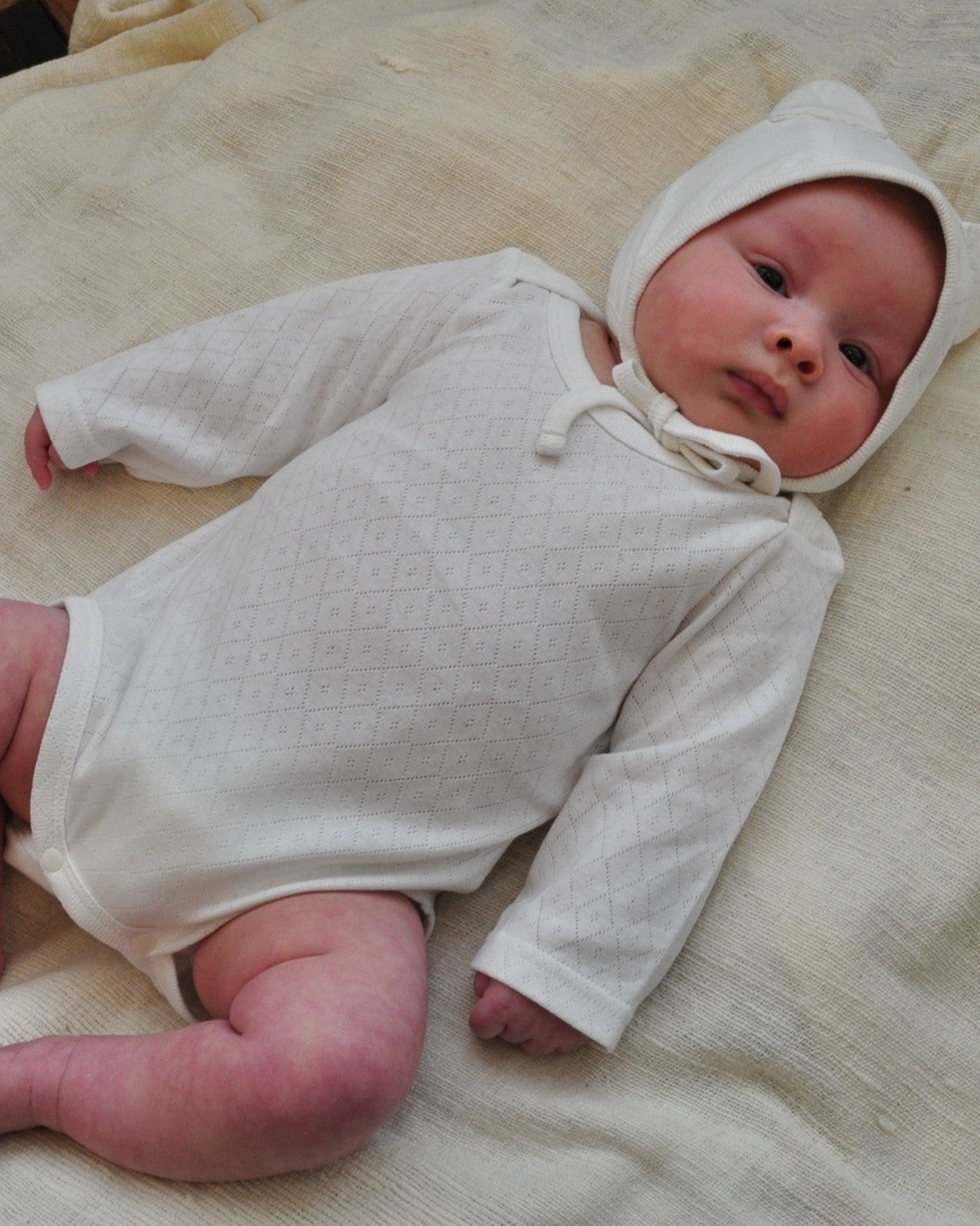 One Color Eyelet Fraise Rompers【110025】（white）