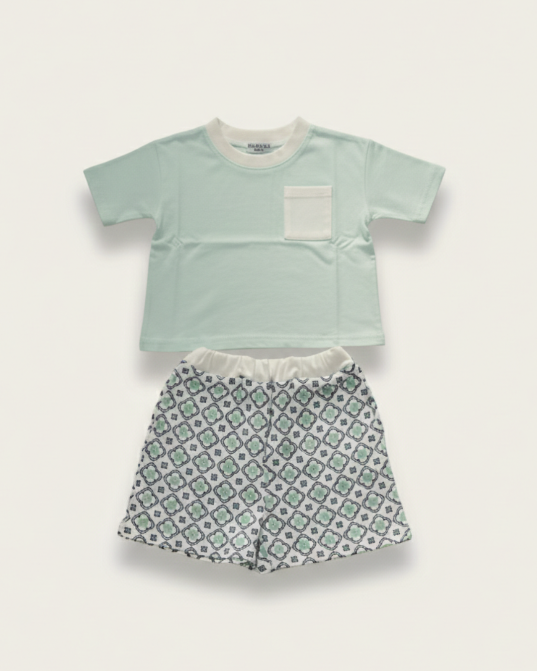 3/4 Sleeve T-Shirt + Vintage Tile Pattern Pants Set【110111】