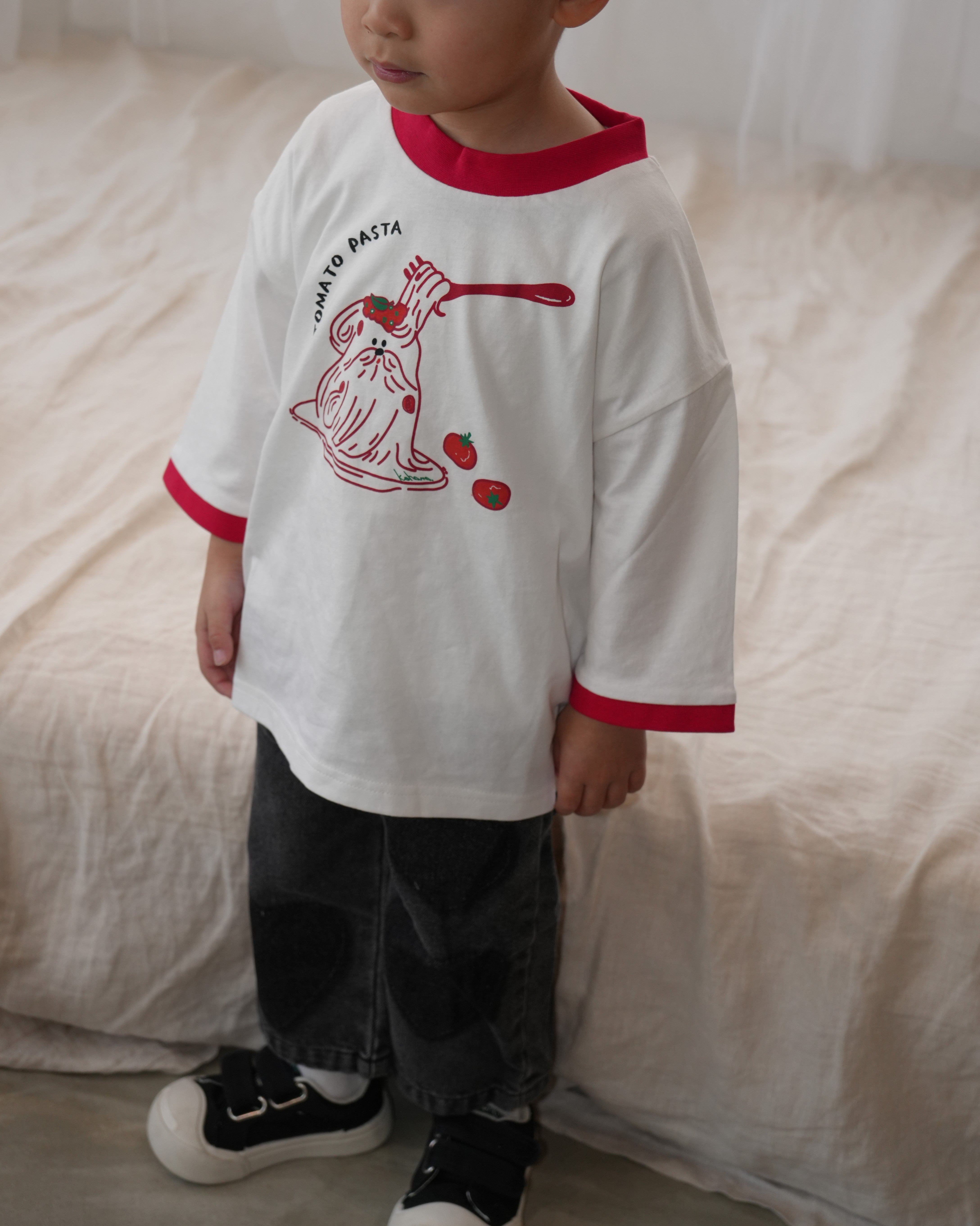 Tomato Pasta Dog Ringer Tee【110135】 (red)