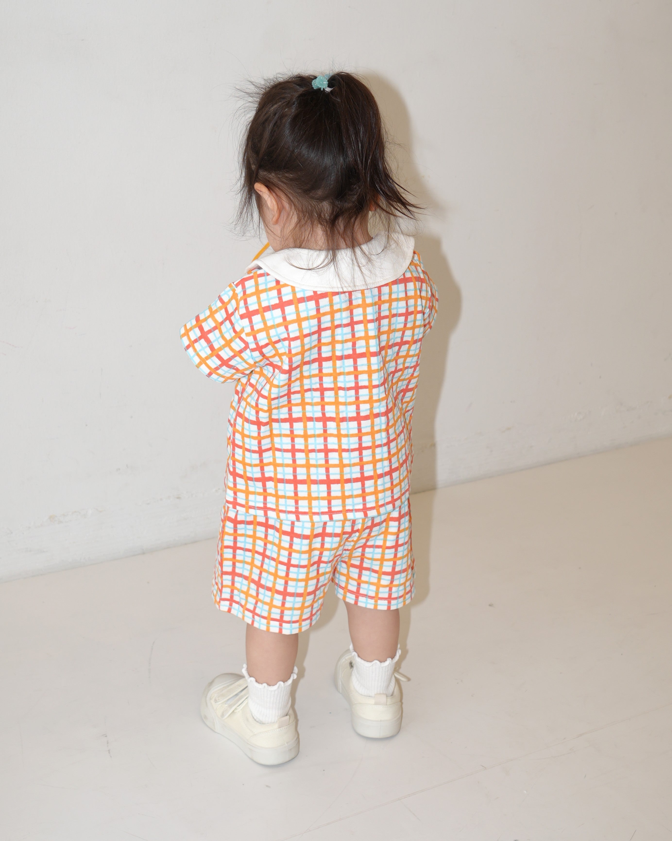 Hand Drawn Check Peter Pan Collar Set up【110231】 (Orange)