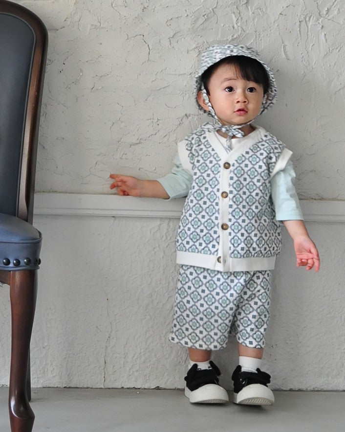 Vintage Tile Pattern Button Front Vest【110112】