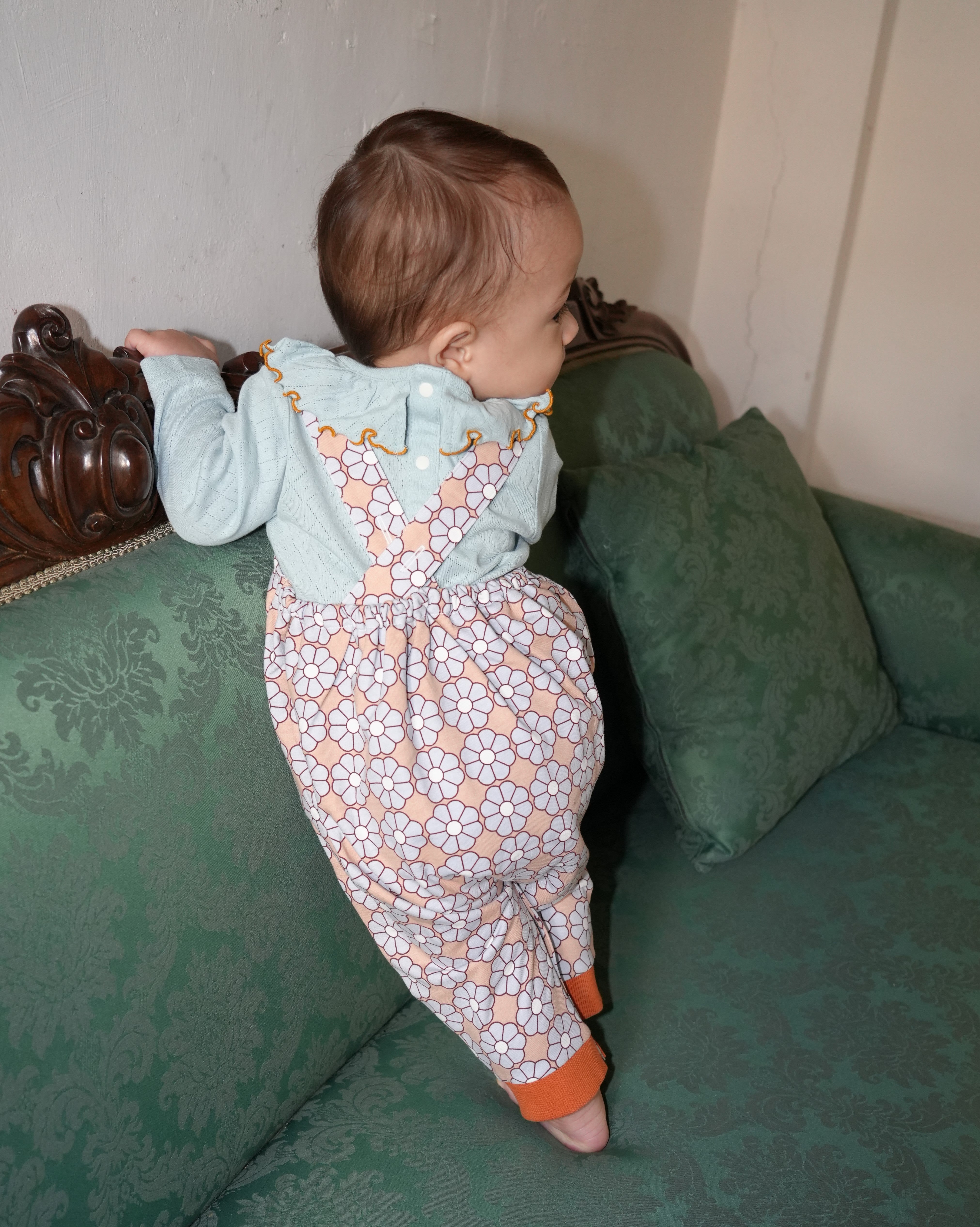 Retro Daisy Pattern Salopette【110117】（BROWN）