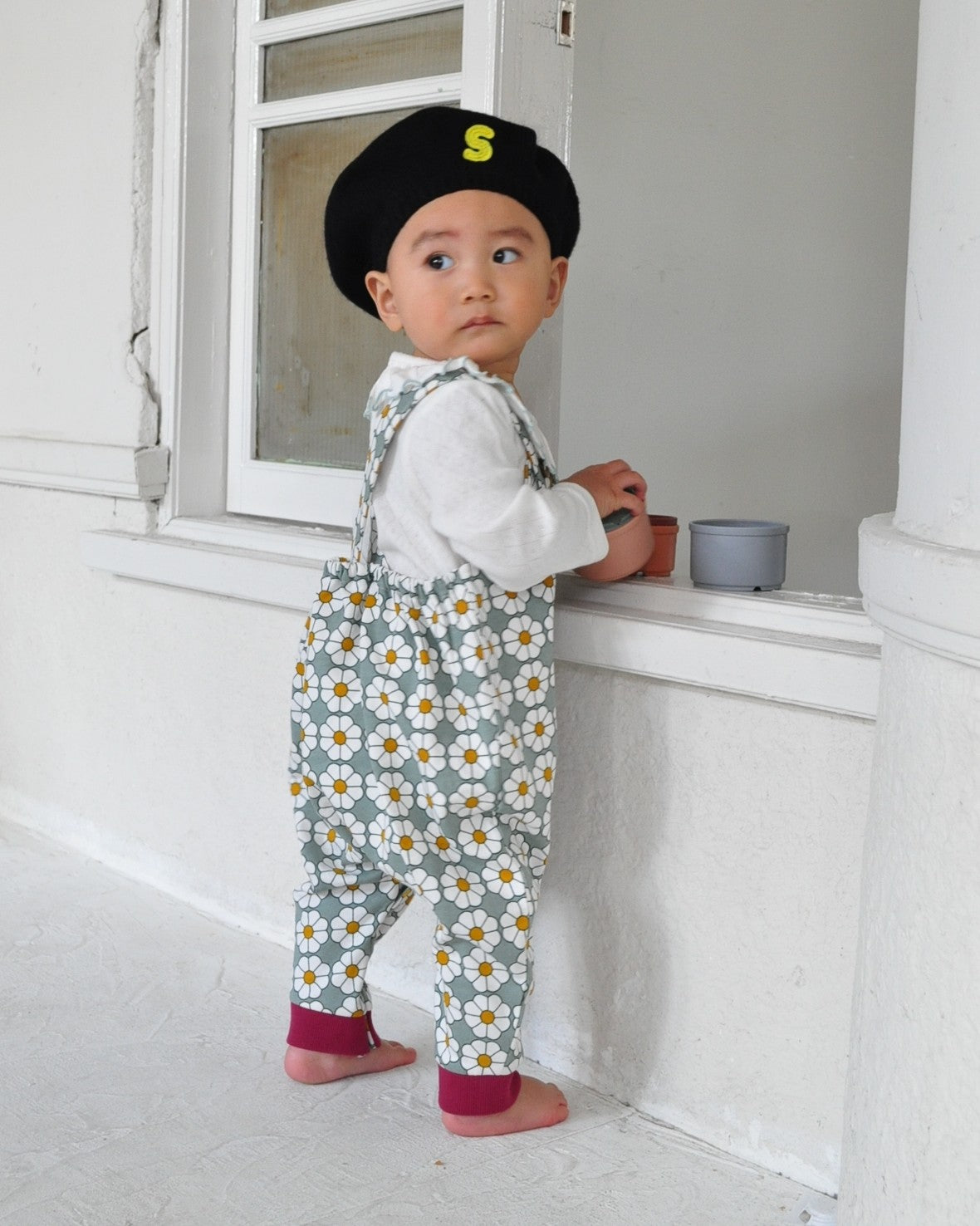 Retro Daisy Pattern Salopette【110117】（GREEN）