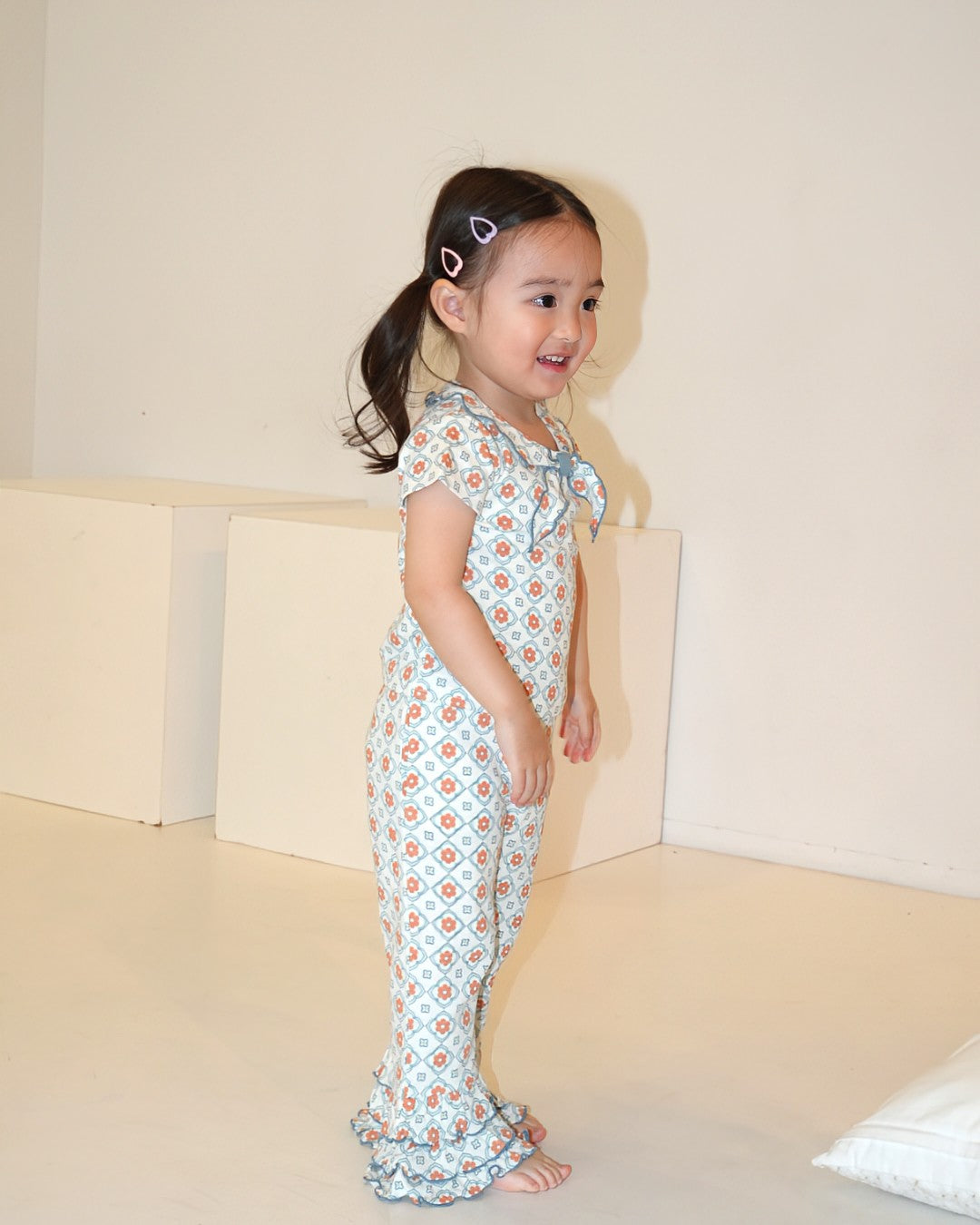 Vintage Tile Frill Flare Pants【110222】 (Blue)