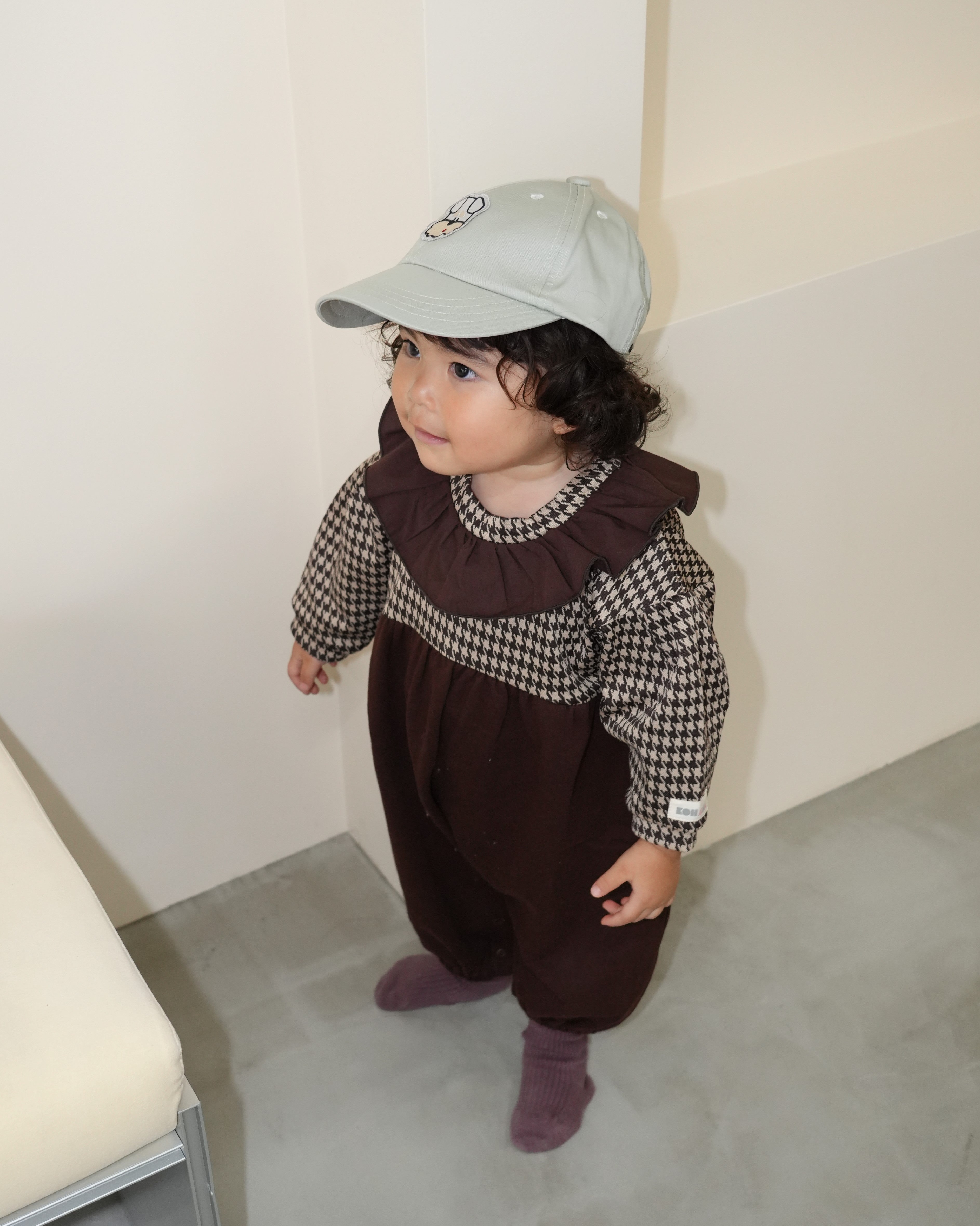 Houndstooth Frill Collar Sweatshirt Rompers【110420】