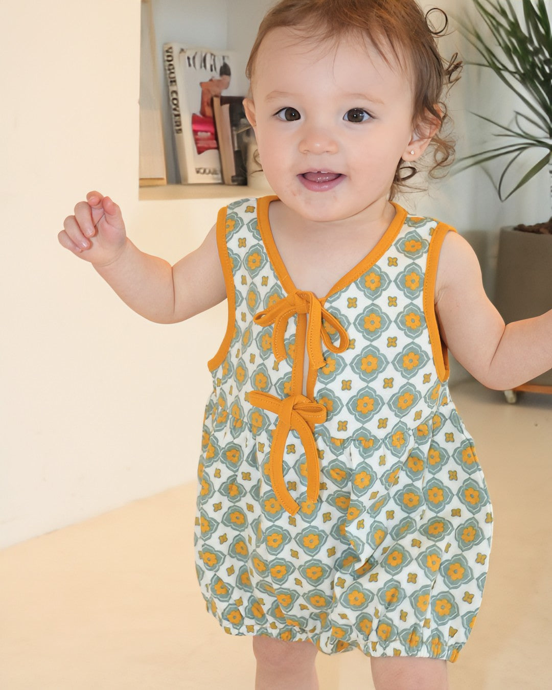 Vintage Tile Pattern Bloomer Salopette【110220】 (Mustard)