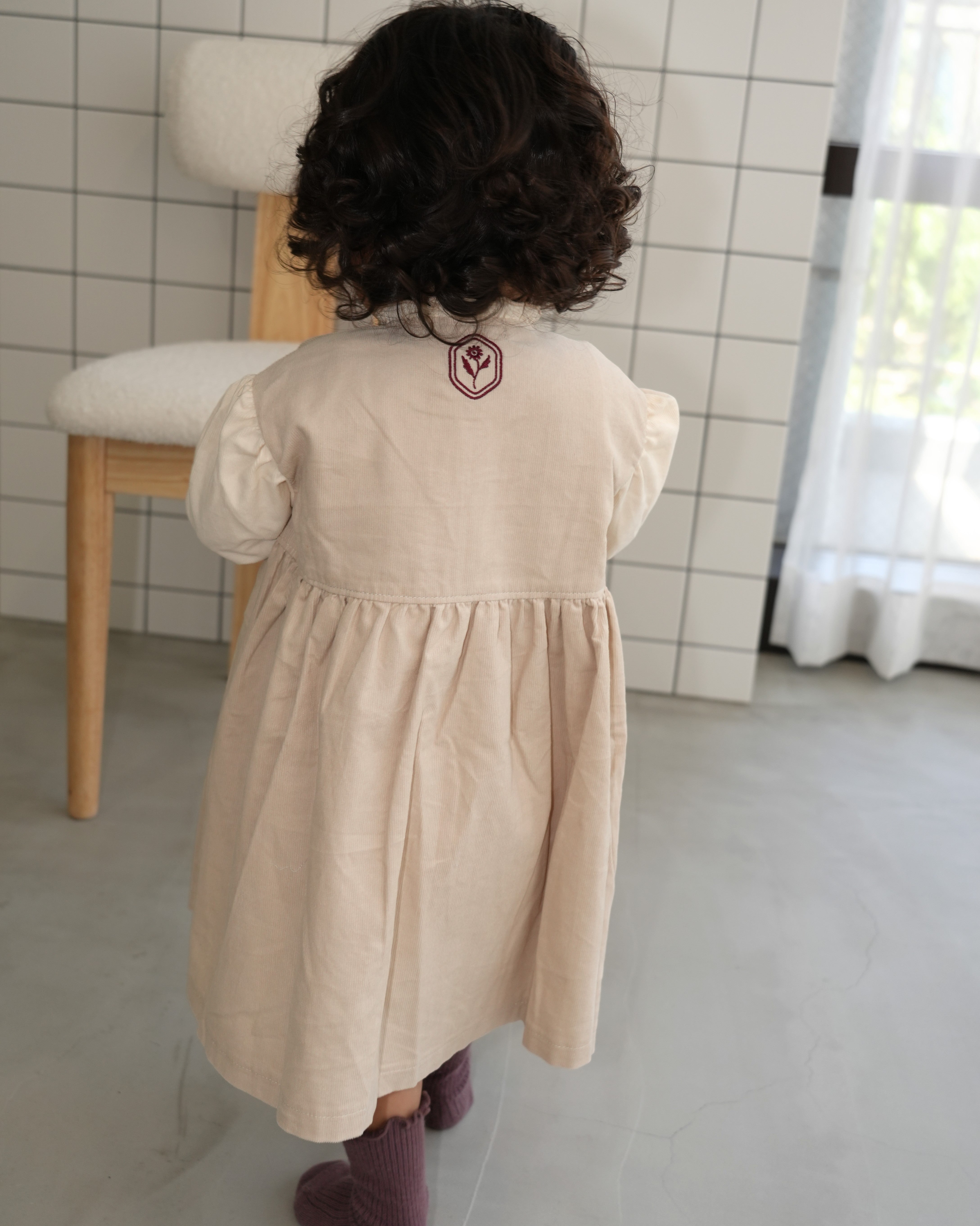 Antique Embroidered Corduroy Shirt Dress【110408】