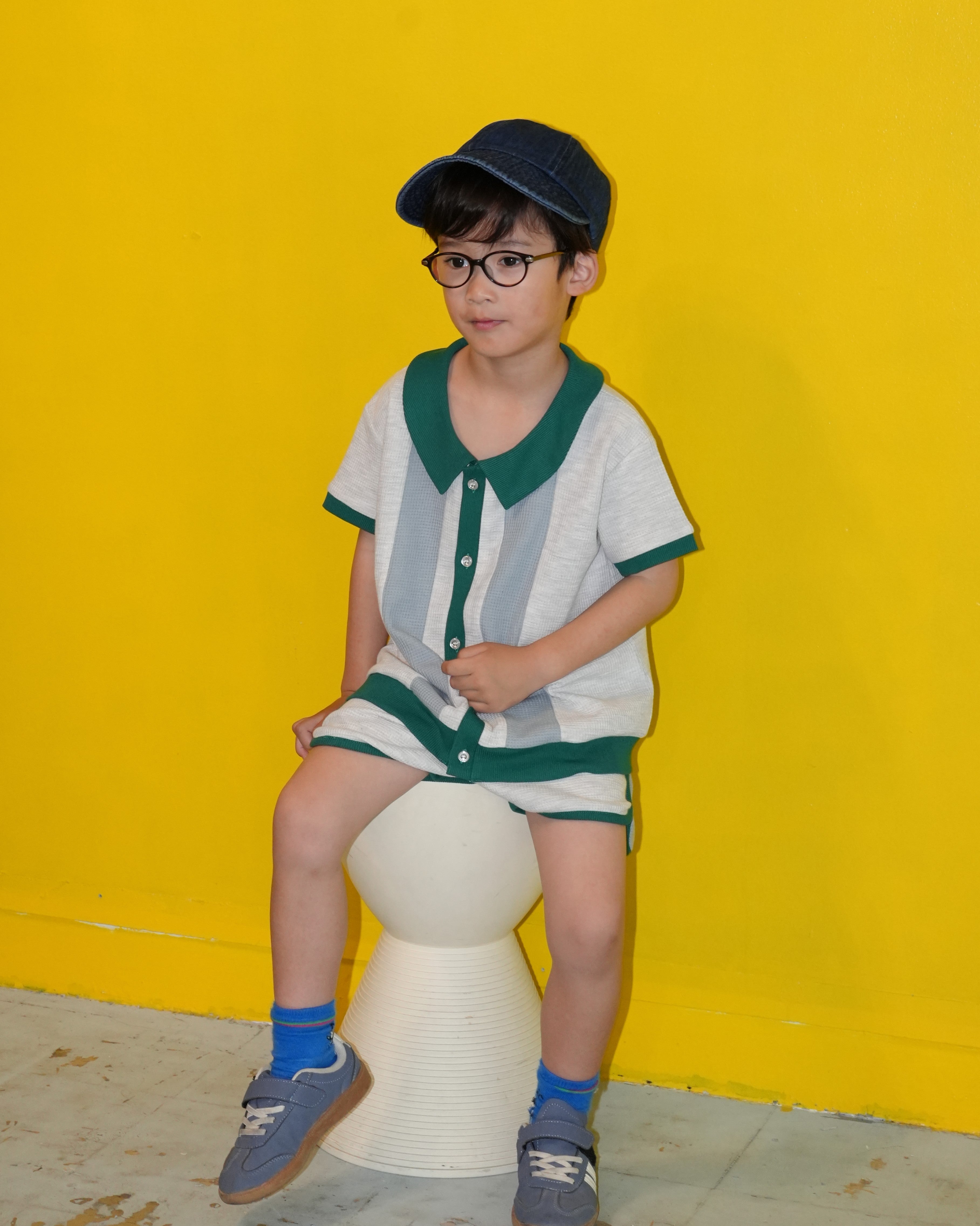 Bicolor Waffle Collared Polo Shirt【150021】