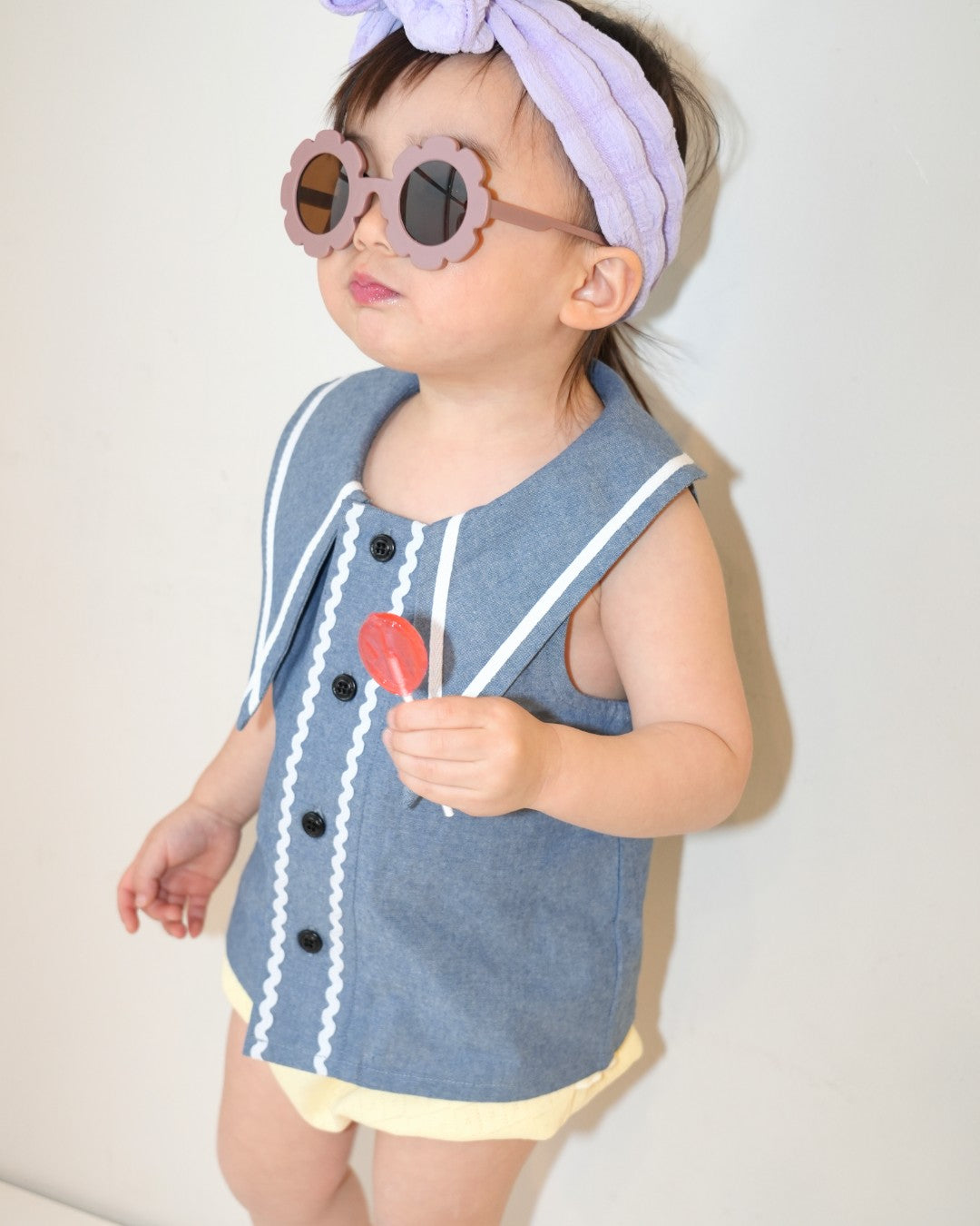 Dungaree Seagull Embroidered Sleeveless Shirt 【110263】