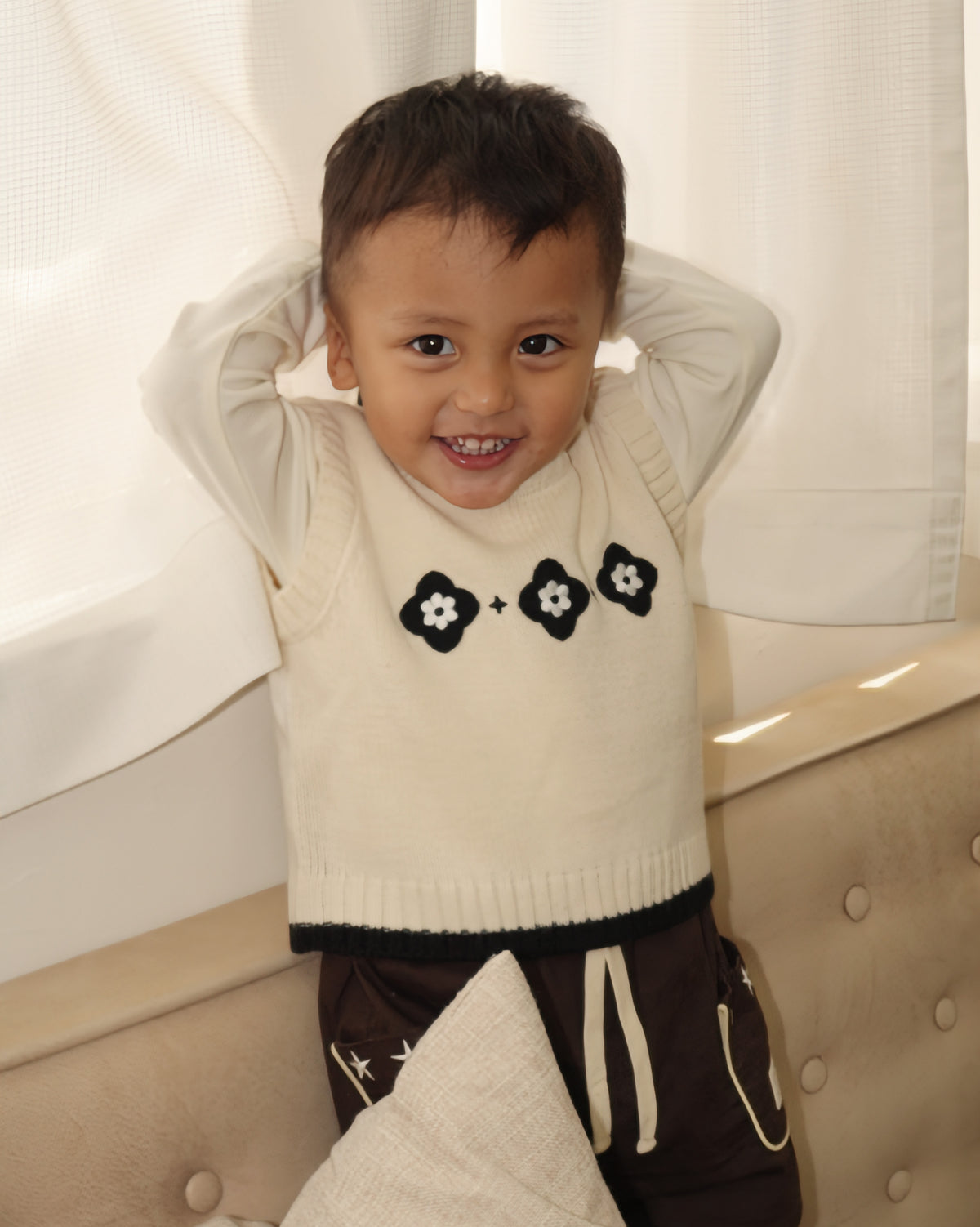 Monochrome Vintage Tile Knit Vest【150001】