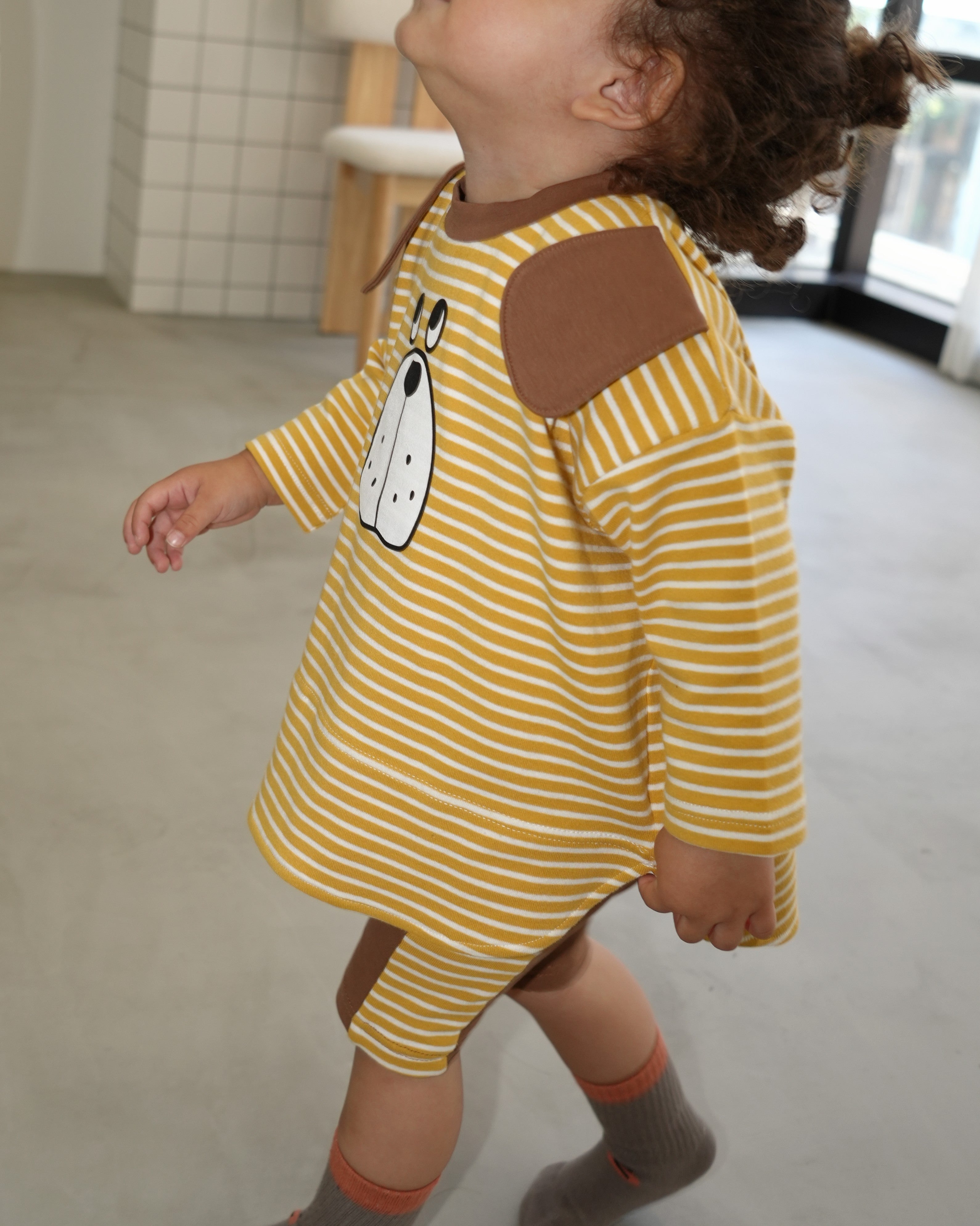 Big Face Dog T-Shirt & Half Leggings Set【110403】 (yellow)