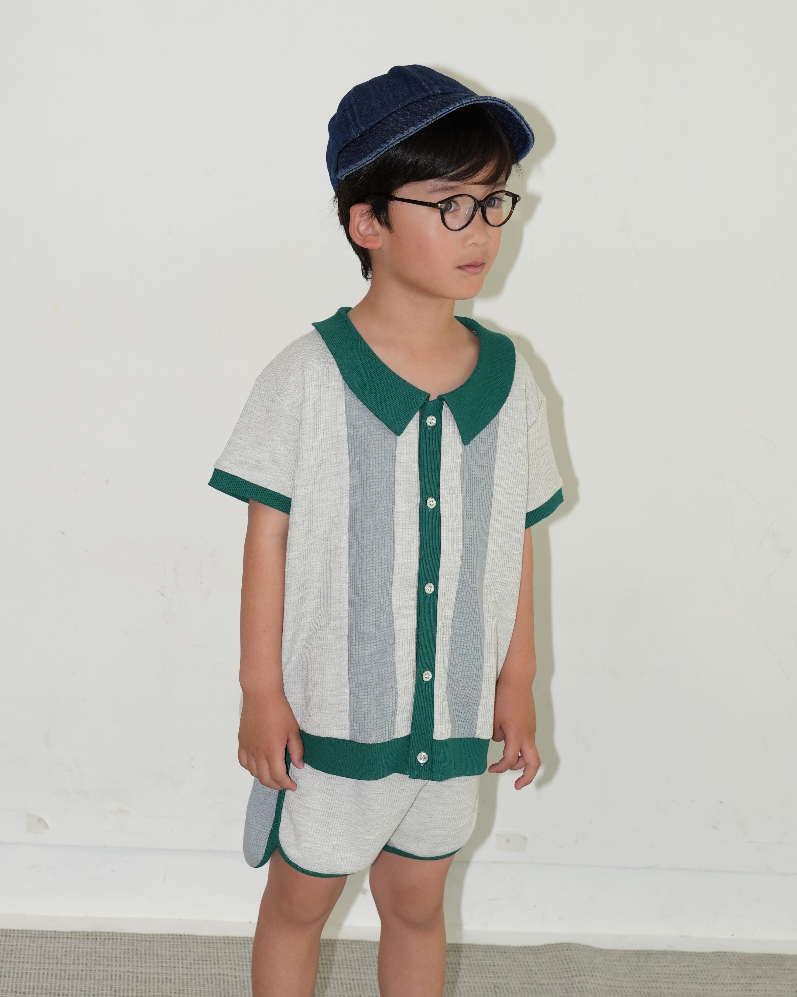 Bicolor Waffle Collared Polo Shirt【150021】