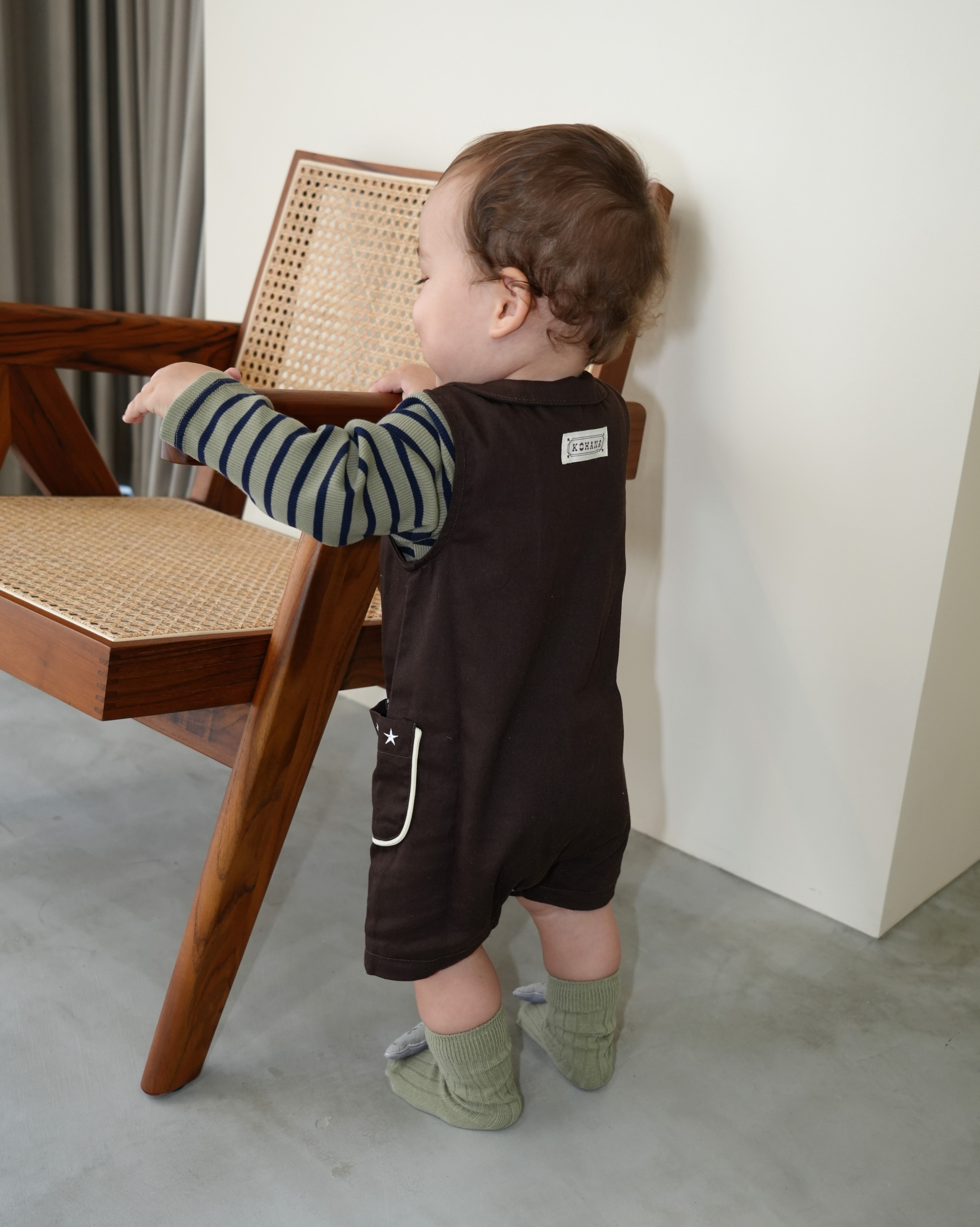 Star Embroidered Pocket Front-Open Overalls【110419】 (dark gray)