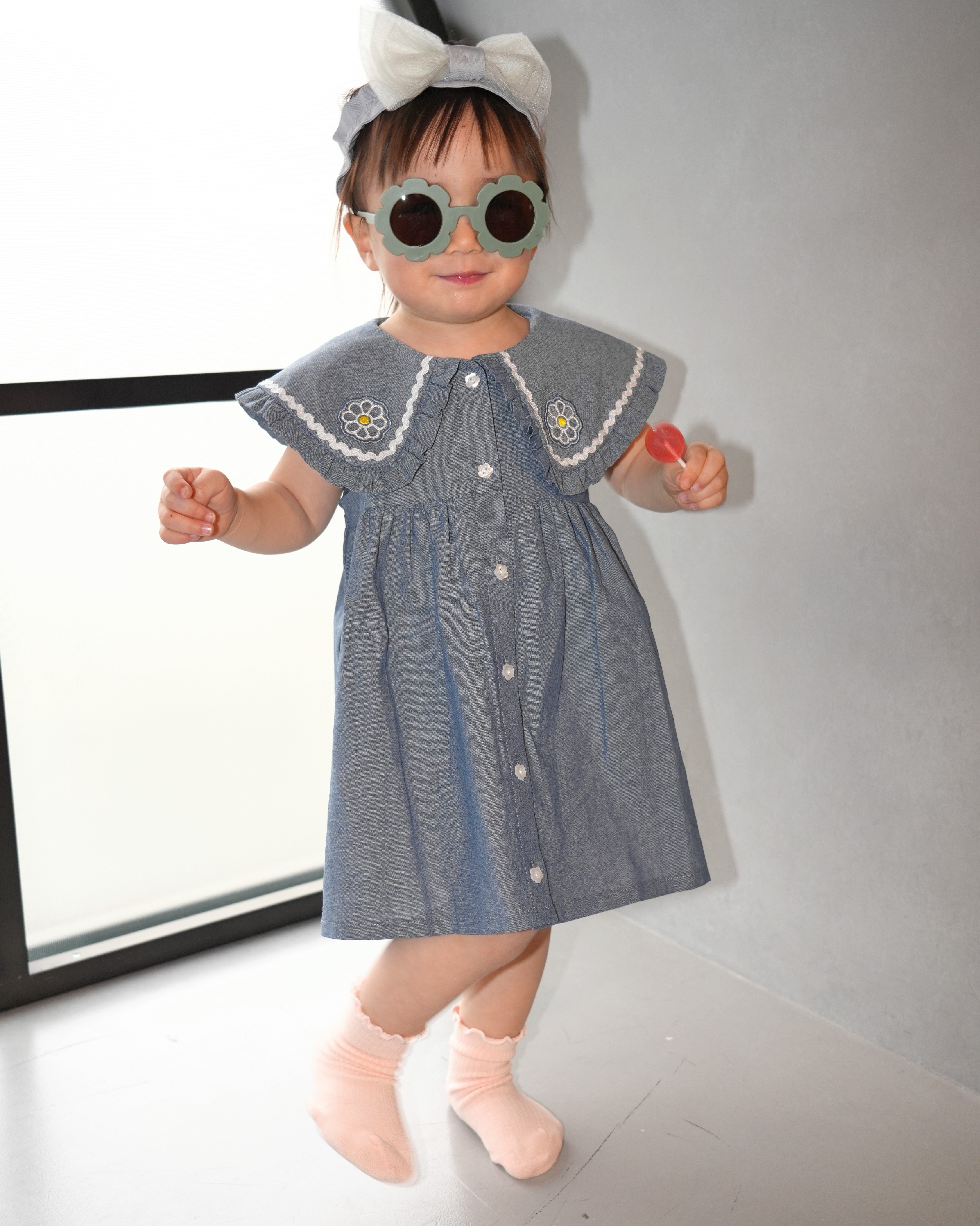 Dungaree Floral Ruffle Collar Dress【110260】