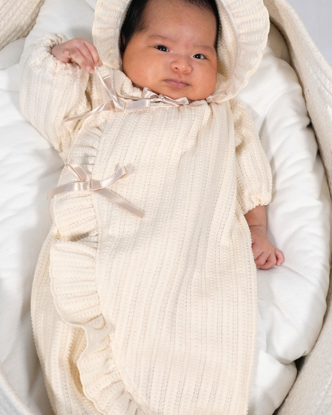 Organic Lace Knit Baby Ceremony Dress with Bonnet【110285】