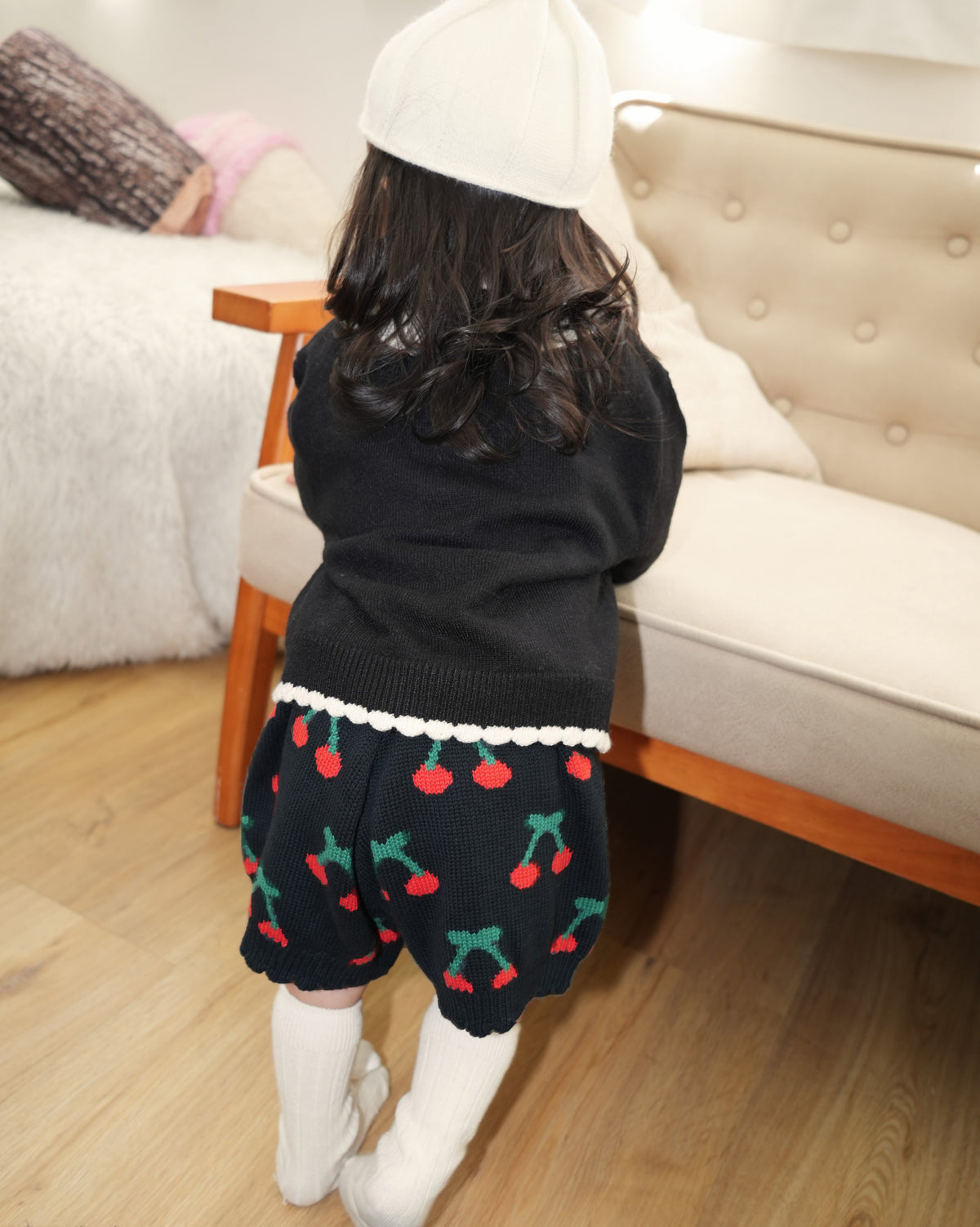 Cherry Pattern Knit Shorts【110361】 (black)