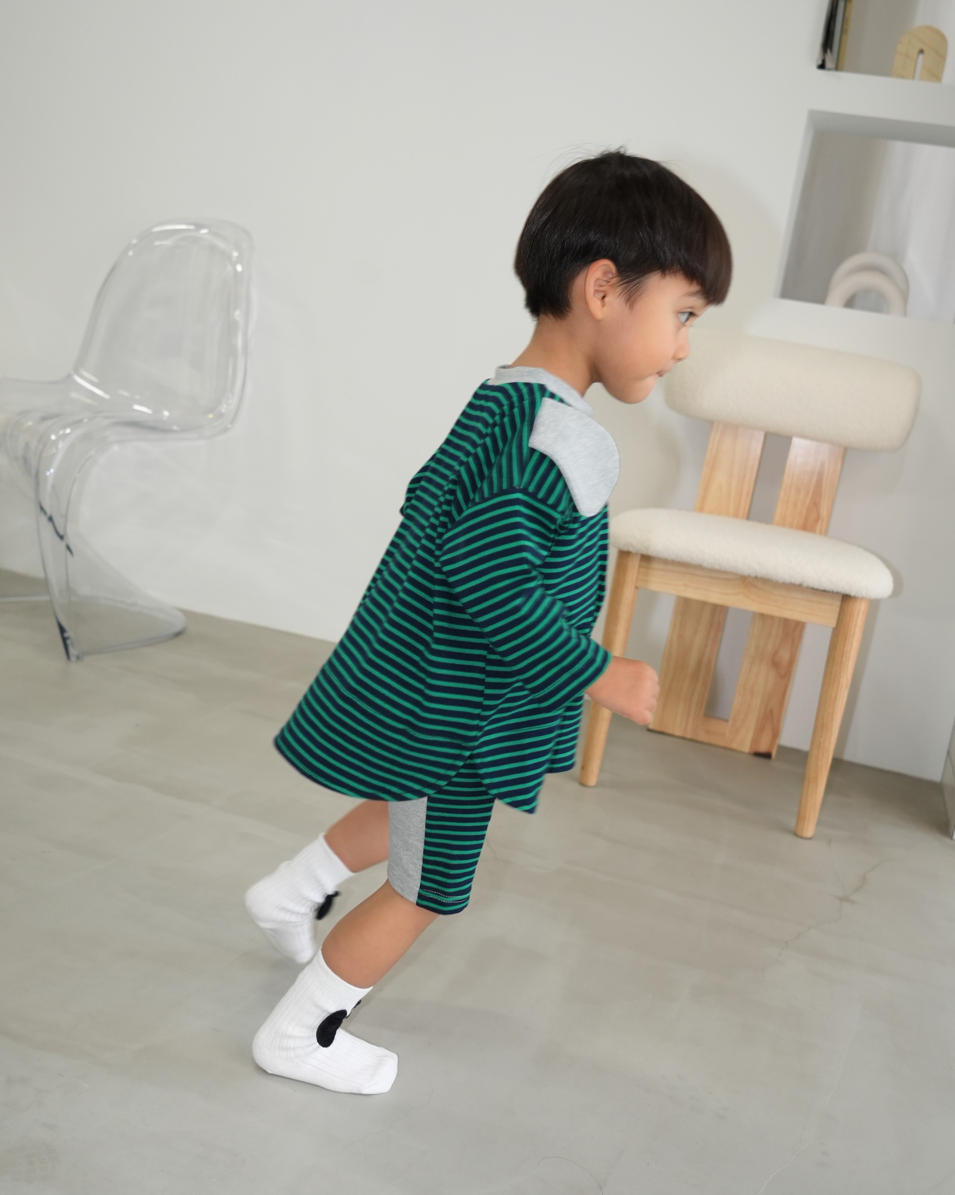 Big Face Dog T-Shirt & Half Leggings Set【110403】 (green)